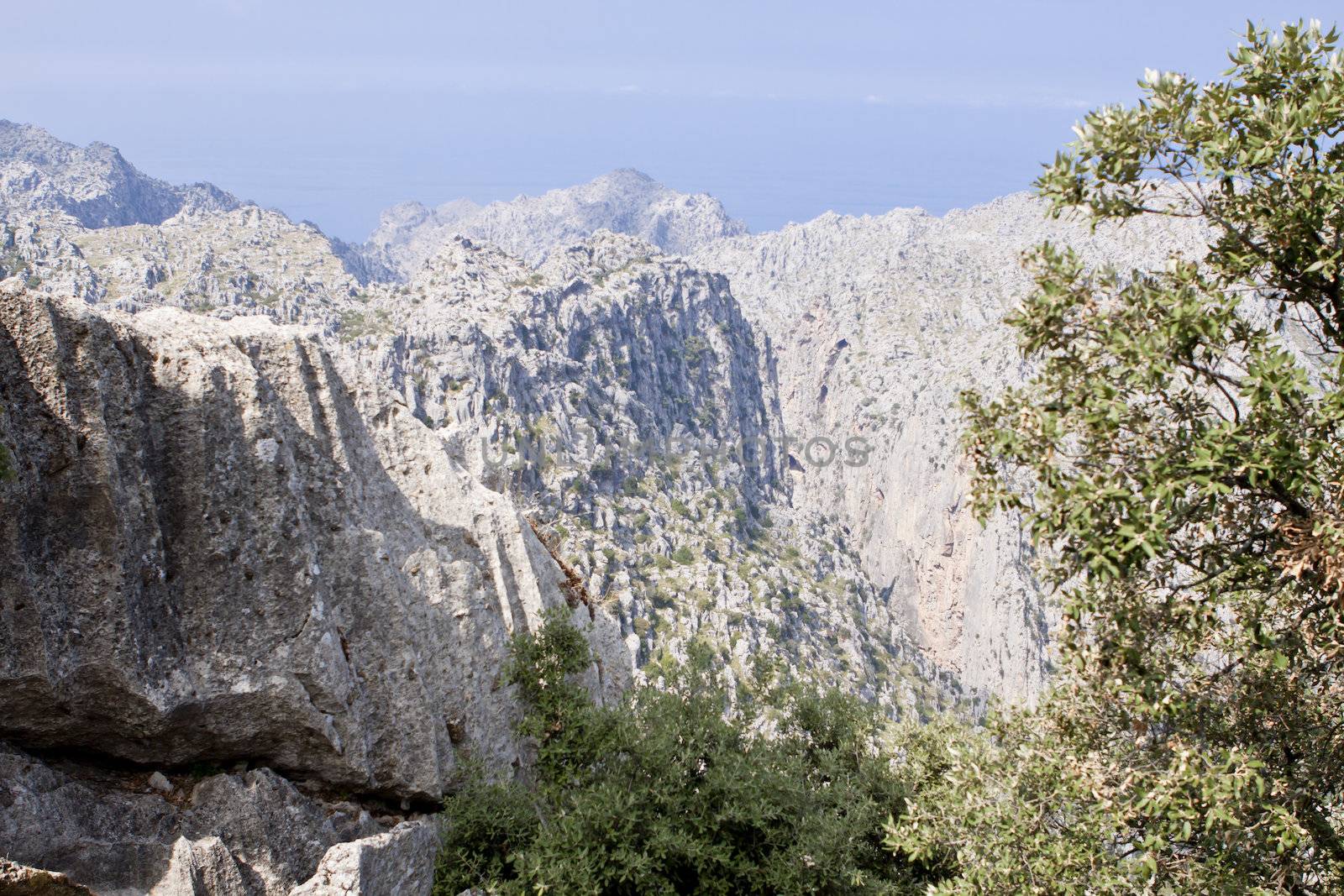 beautiful landscape panorama with mountain and mediterranean sea in summer