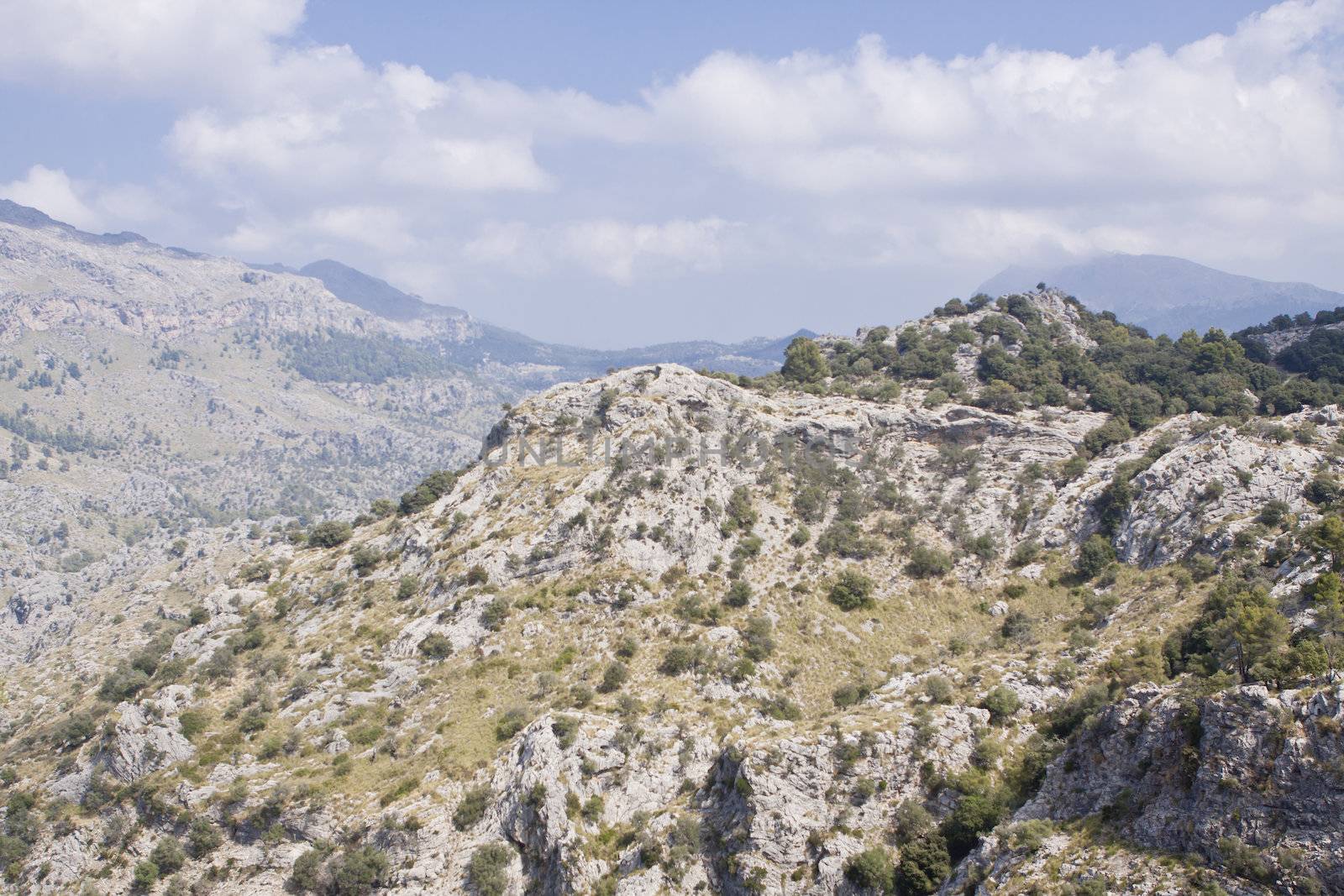 beautiful landscape panorama with mountain and mediterranean sea in summer