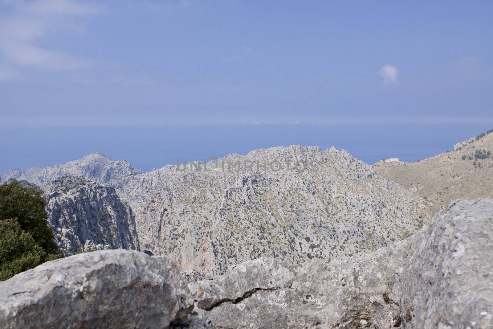 beautiful landscape panorama with mountain and mediterranean sea in summer