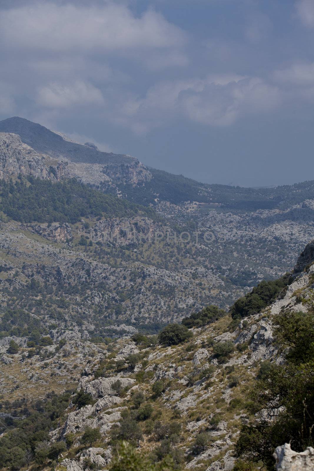 beautiful landscape panorama with mountain and mediterranean sea in summer