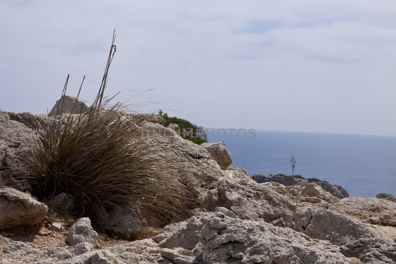 beautiful landscape panorama with mountain and mediterranean sea in summer