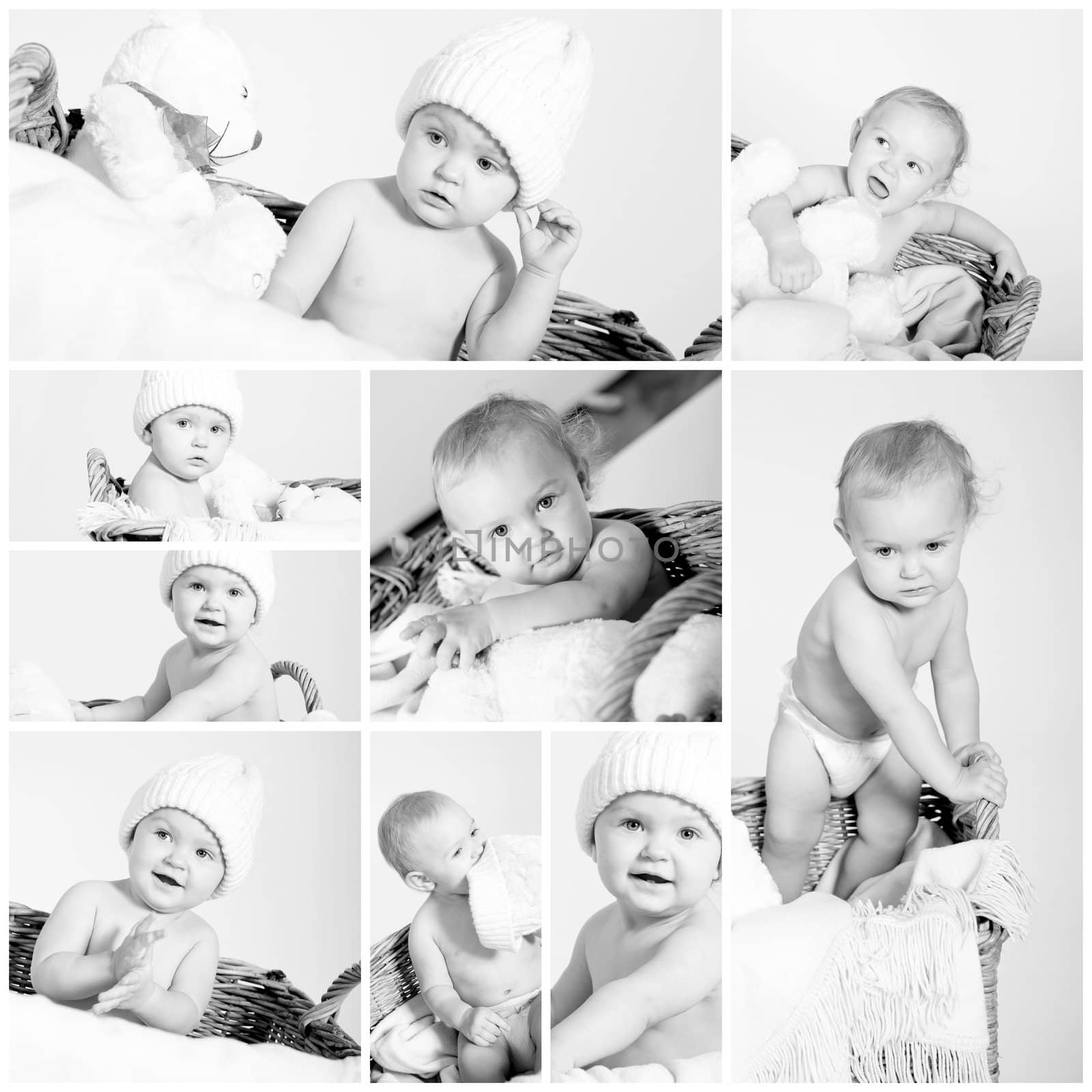 cute little baby smiling monochrome collage