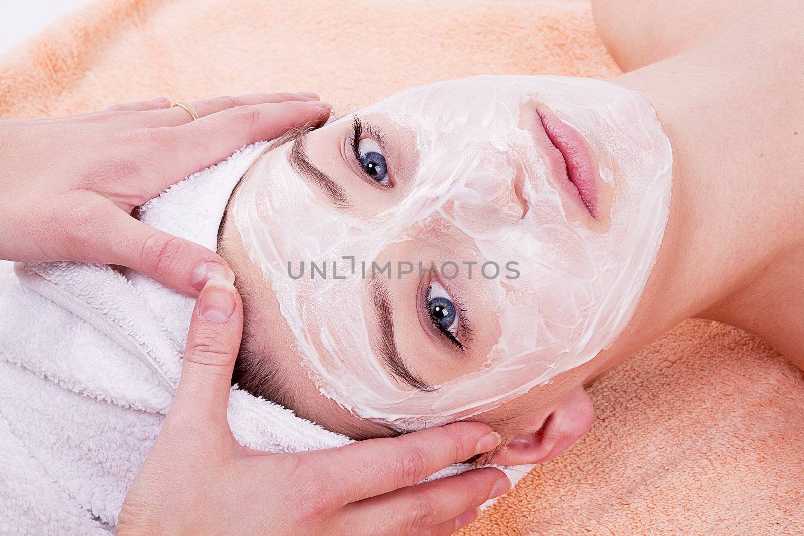 beautiful woman with towel relaxation massage wellness