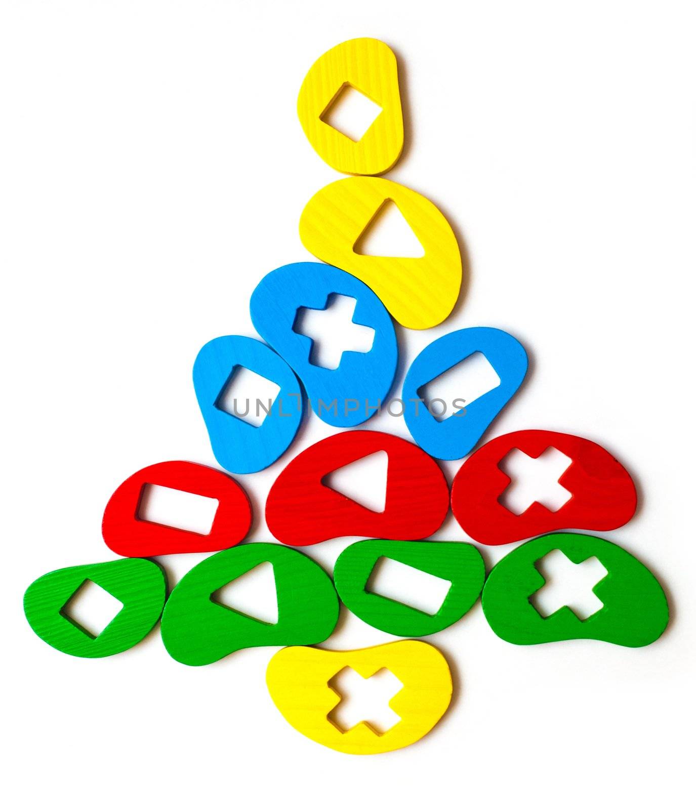 Christmas tree toy of the elements, geometric shapes, bright colors