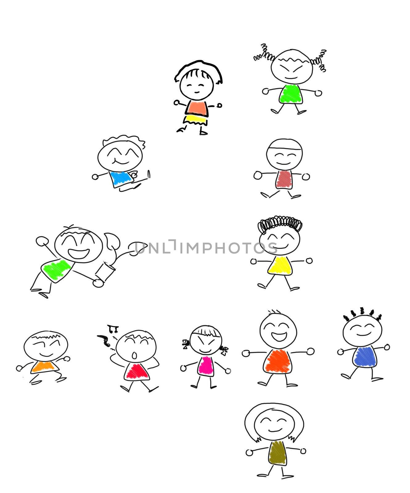 Cartoon numbers 4 and many children