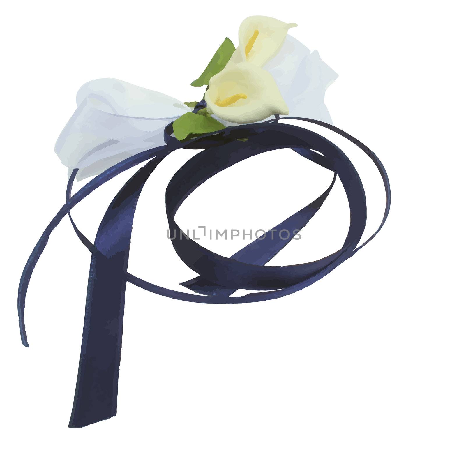 new royalty free illustration of decorative flowers with ribbon isolated on white background