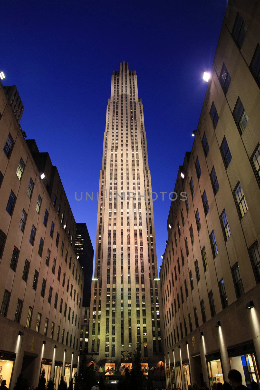NEW YORK CITY, NY, USA - OCT 13: Rockefeller Center at night on 13 october , 2012, New York City. It was built by the Rockefeller family in 1939 and was declared a National Historic Landmark in 1987.