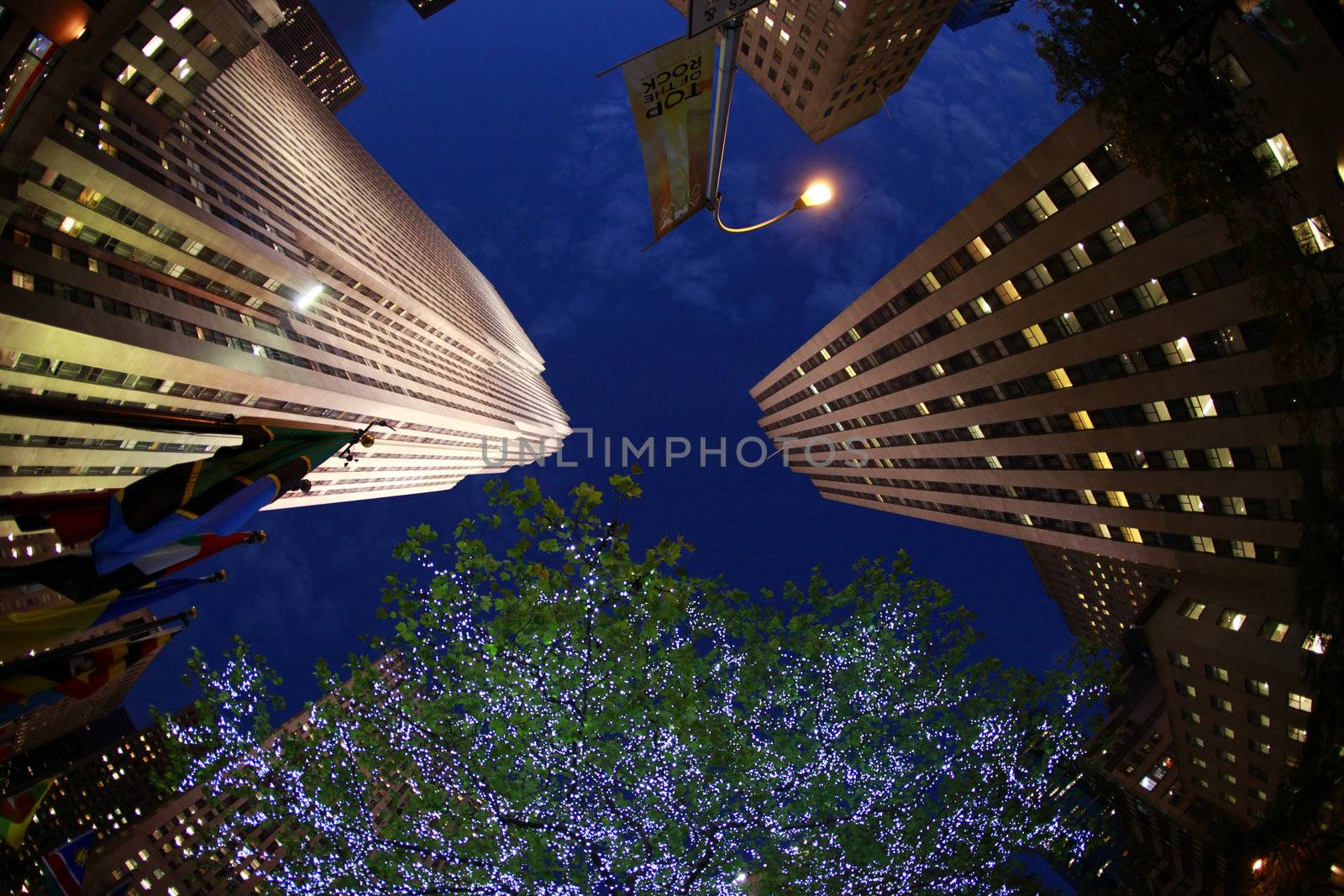 NEW YORK, USA - 10 OCTOBER: GE Building at Rockefeller Center at night 10 october 2012, New York. The 70 story building is 10th largest in the city and centerpiece of the Rockefeller Center complex.
