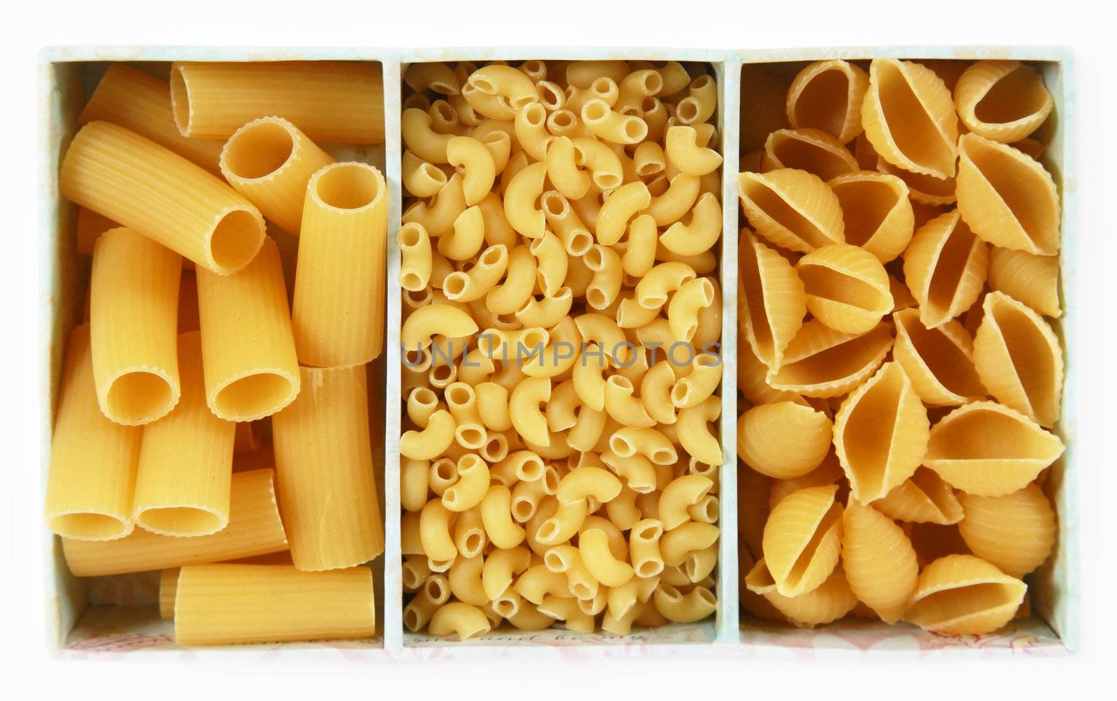 Collection of italian pasta portion isolated on white background