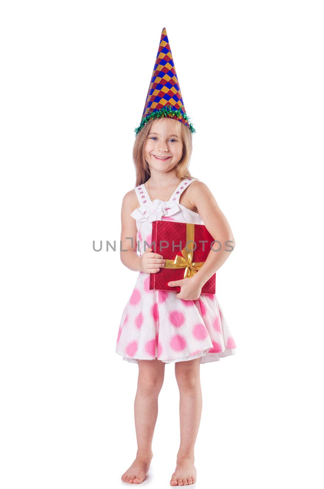 Little cute girl on white