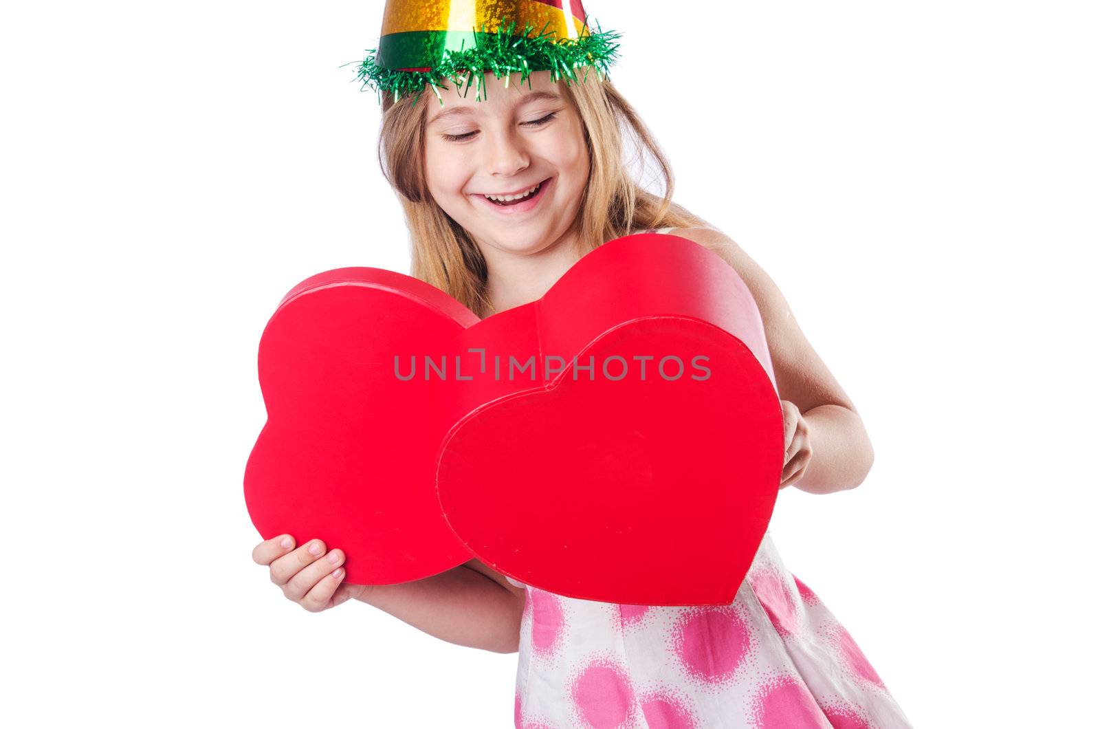 Little cute girl on white