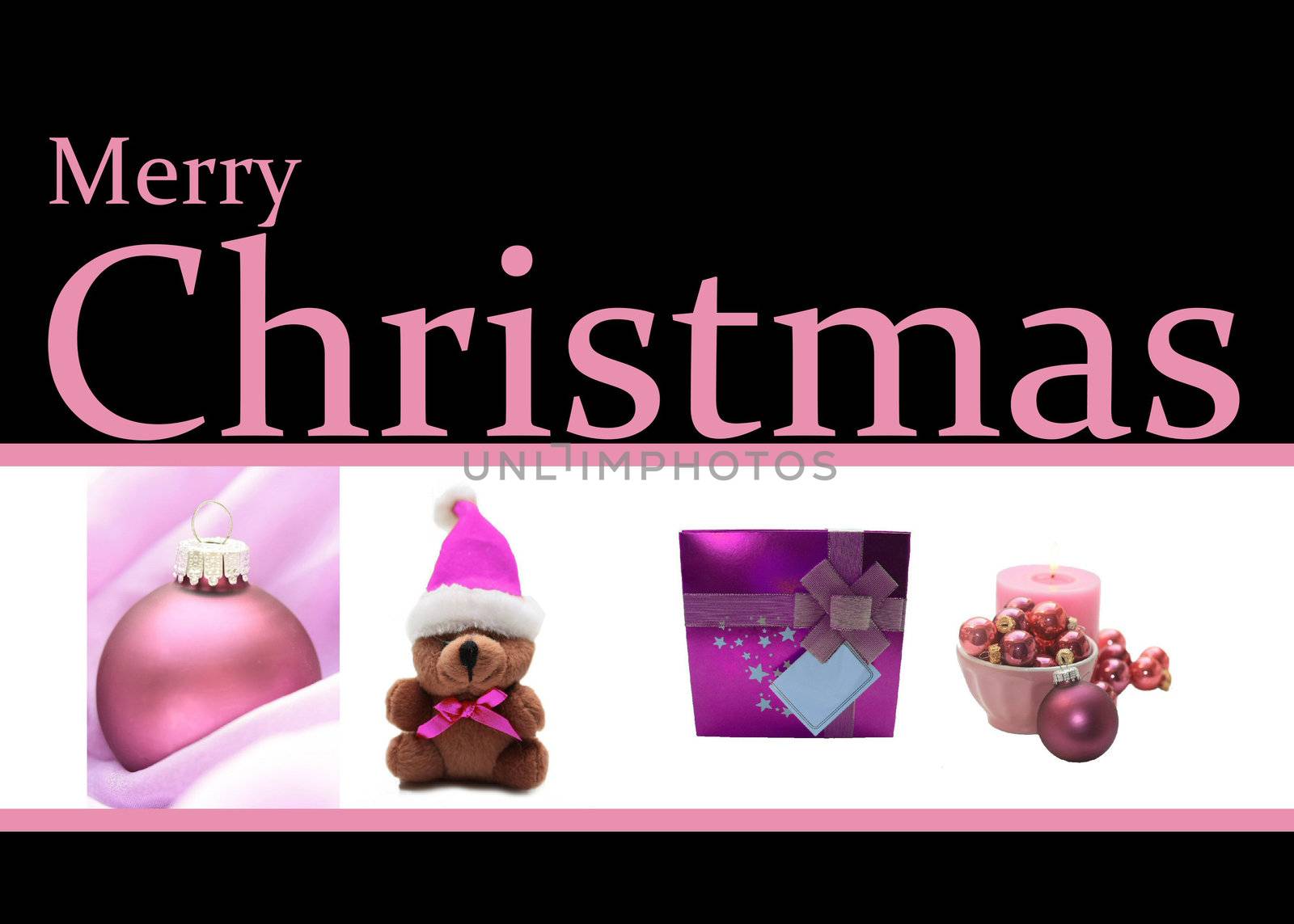 pink Christmas collage card, ready to print