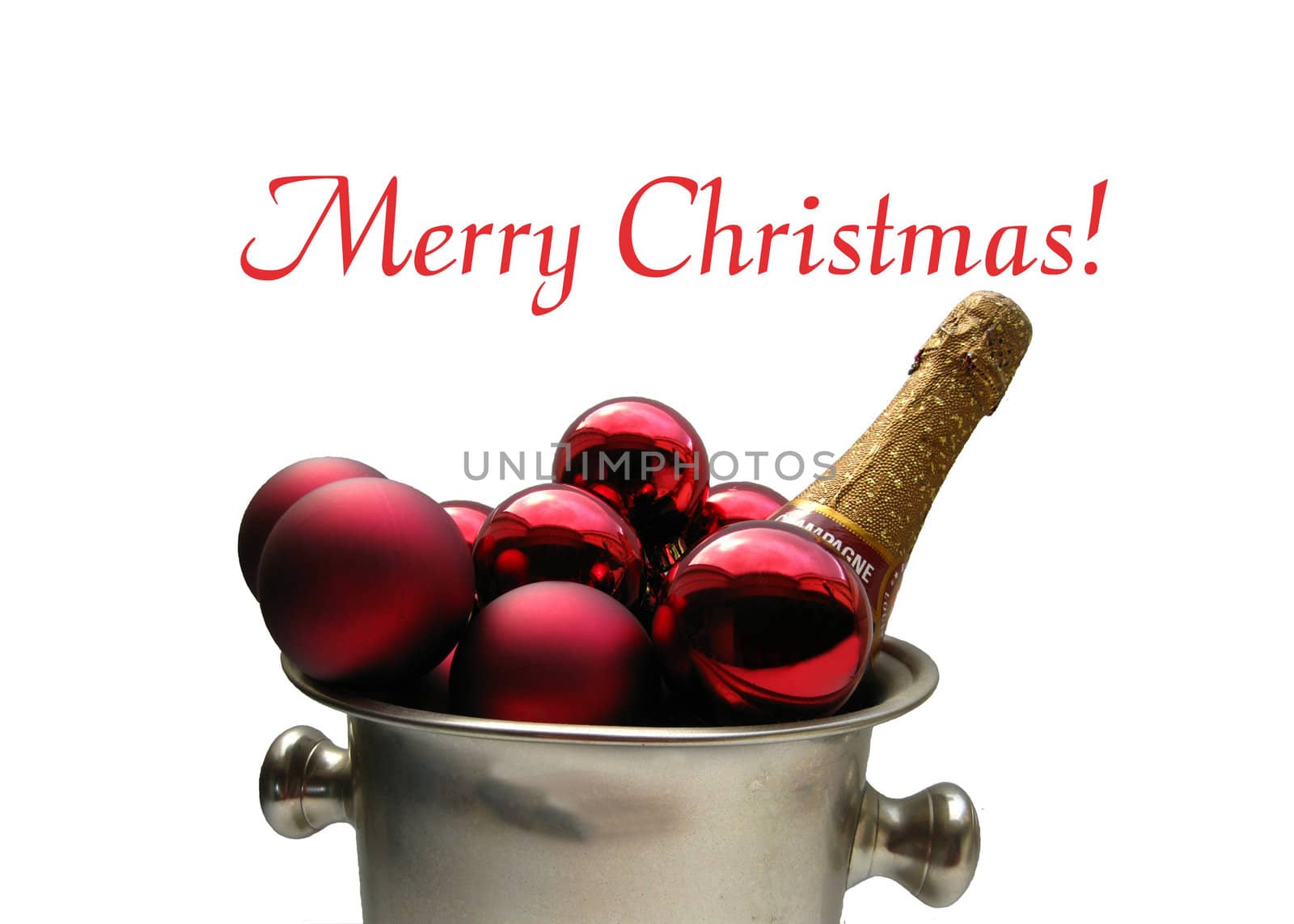 Christmas ornaments in champagne cooler greeting card