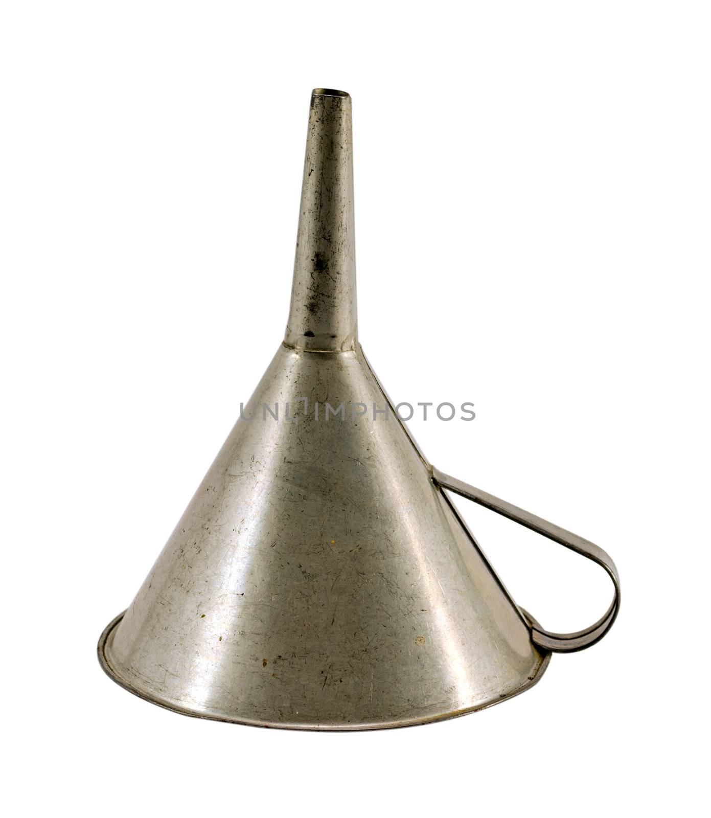 retro metal funnel hopper tool isolated on white background