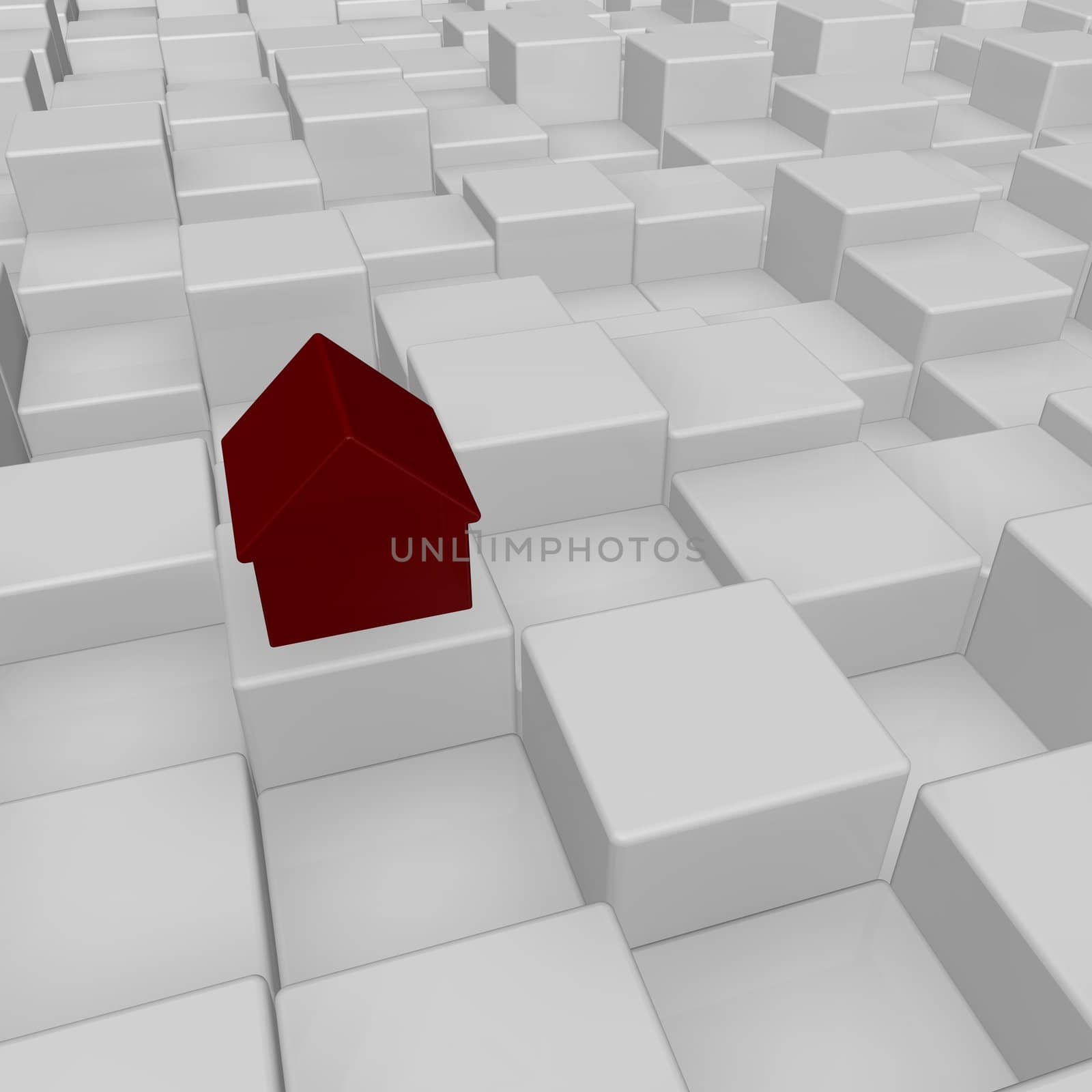 simple house model in abstract cubes space - 3d illustration