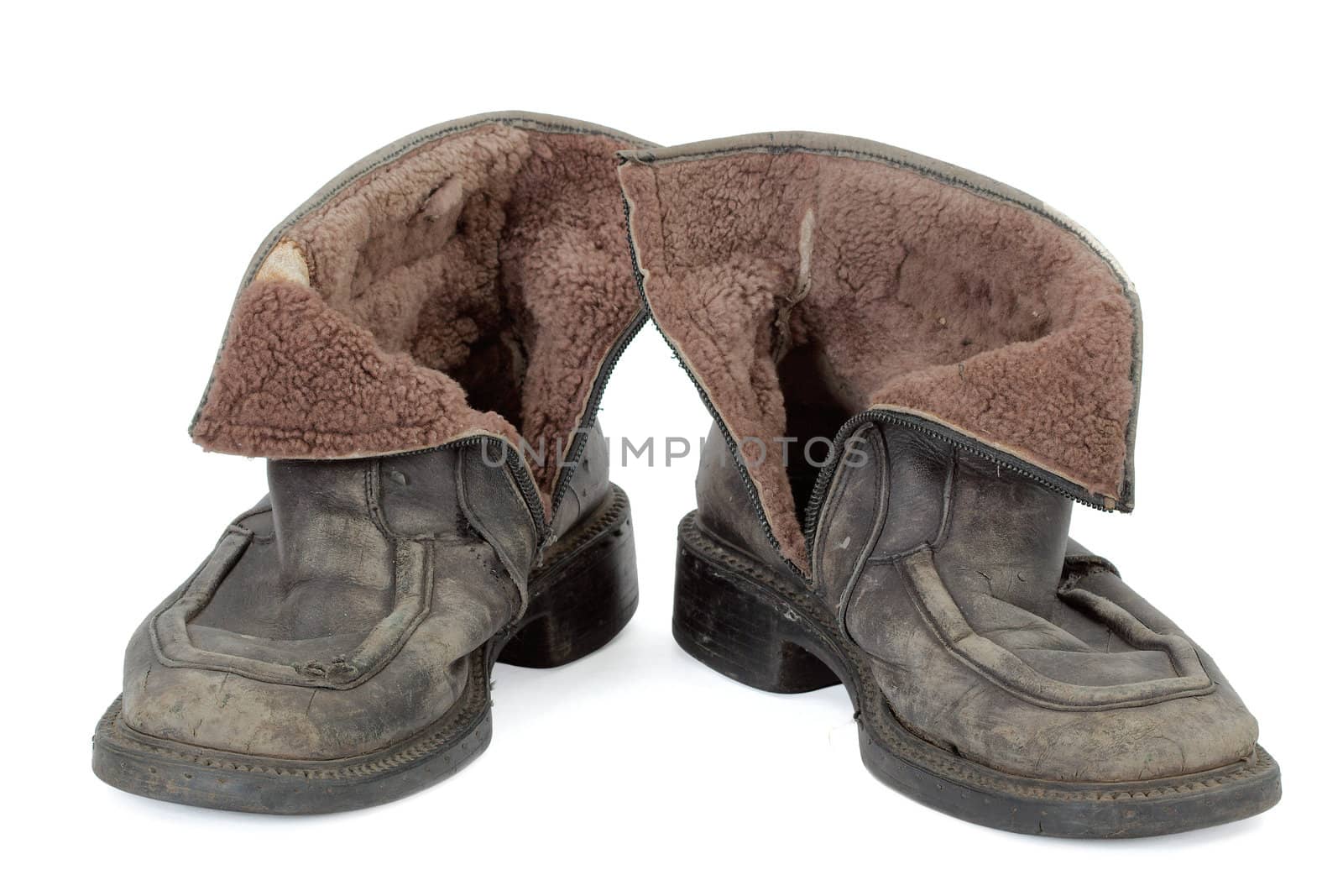 Old boots, isolated on white background