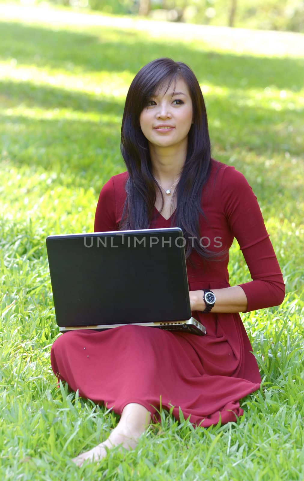 pretty  woman with laptop  by anankkml