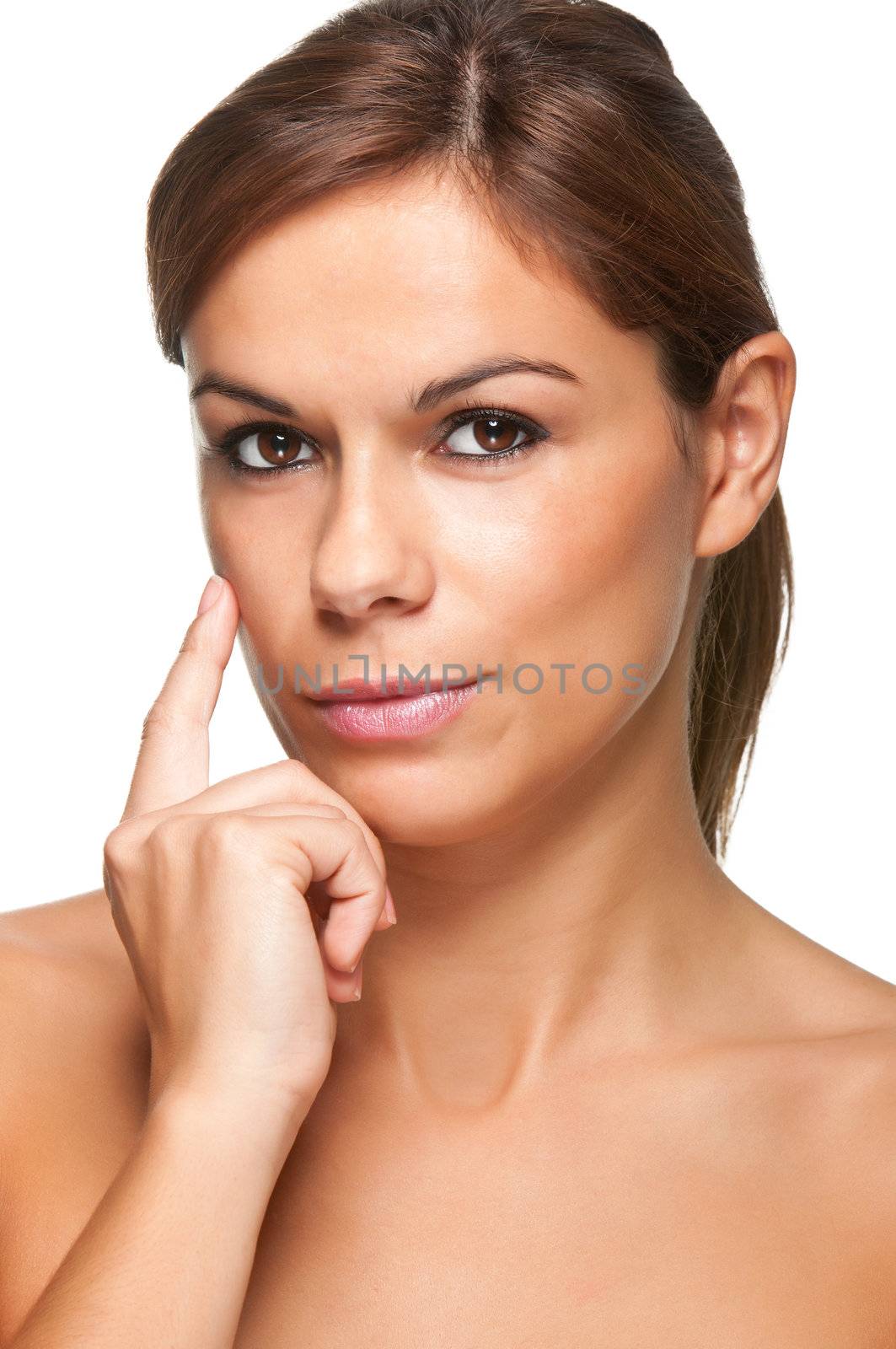 Portrait of young woman isolated on white background