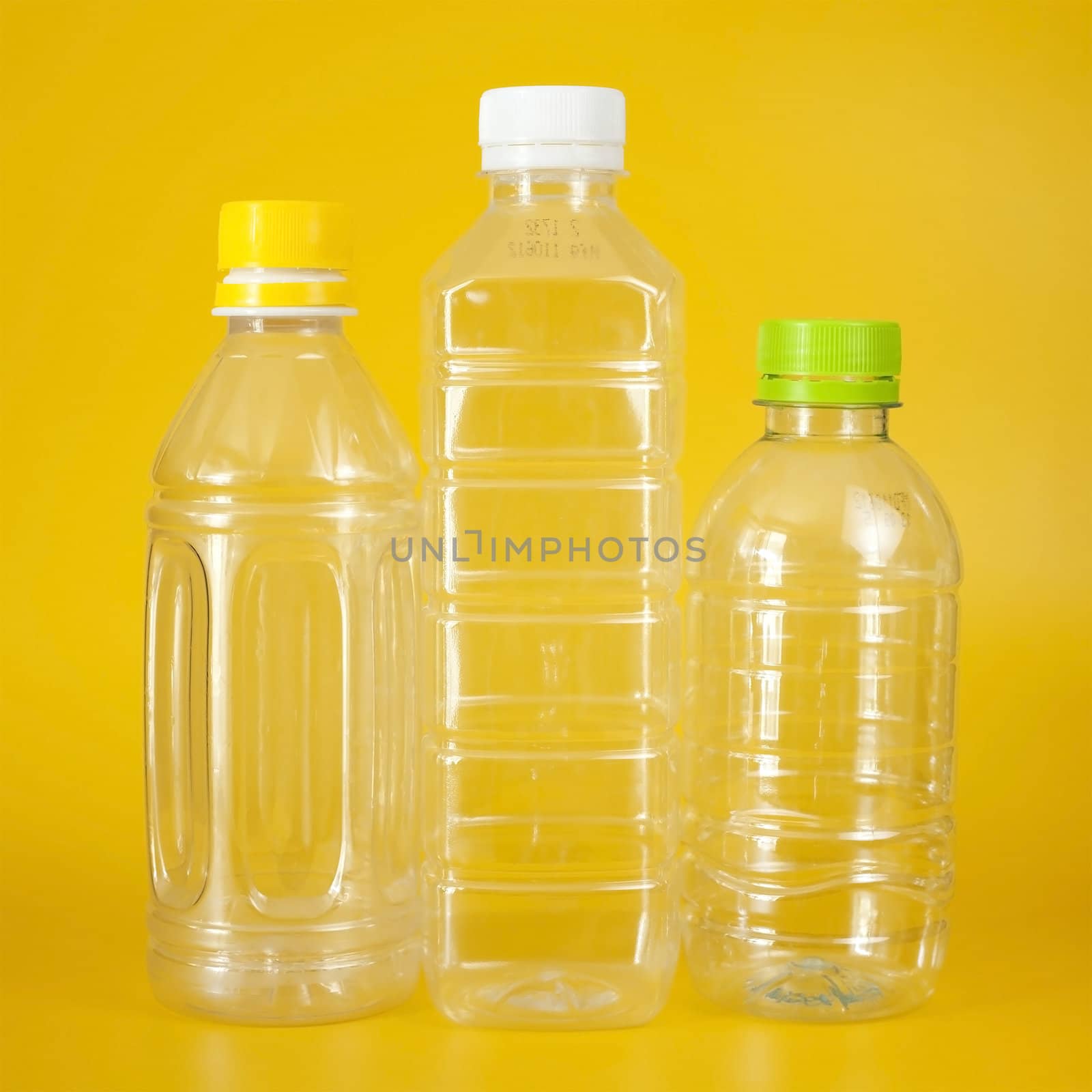 Group of empty transparent plastic bottles