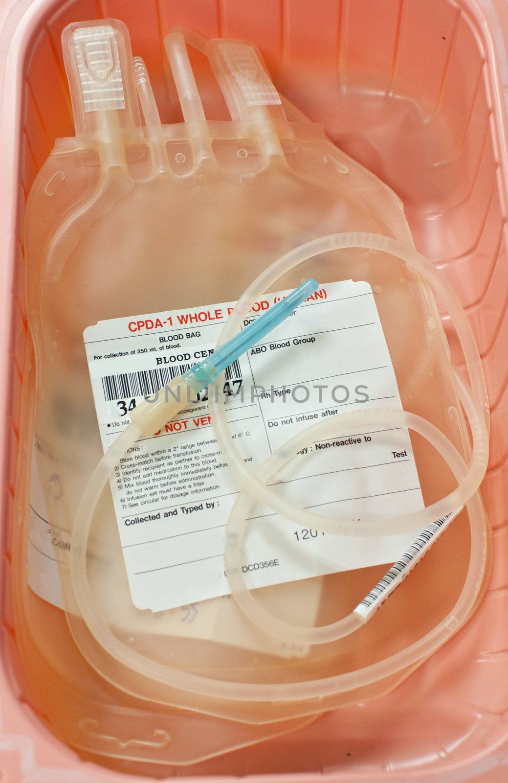 Unused blood bag ready for donate. Donating concept