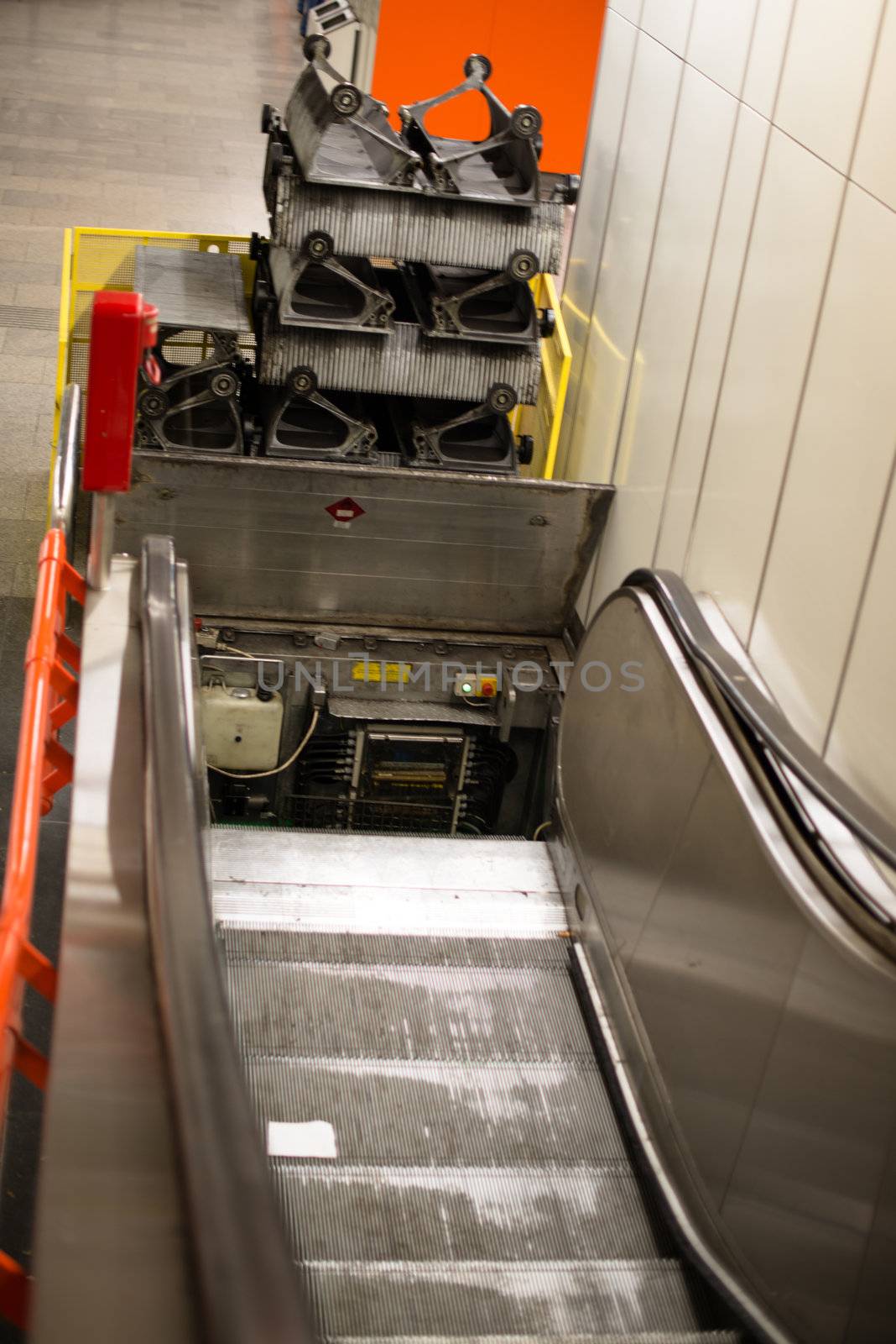 Maintenance work at an escalator in a metropolitan railway station