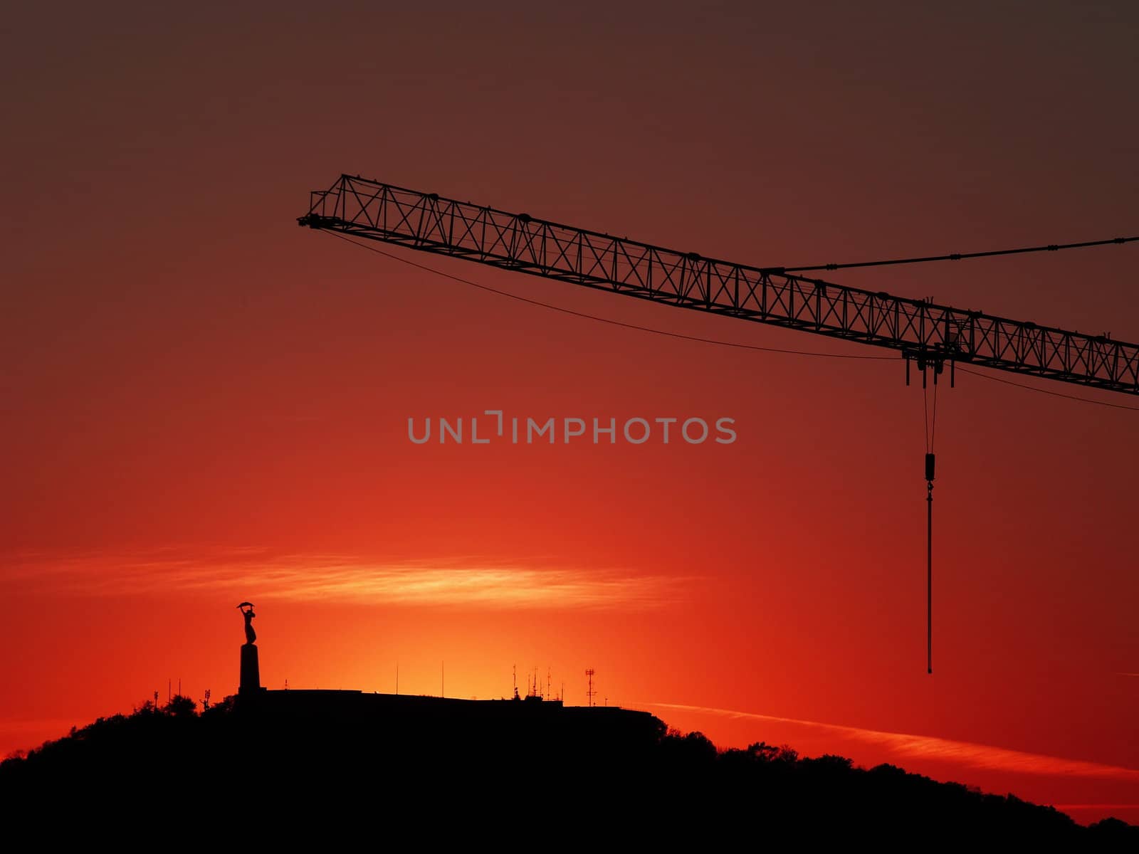 Freedom statue of Budapest, Hungary at sunset