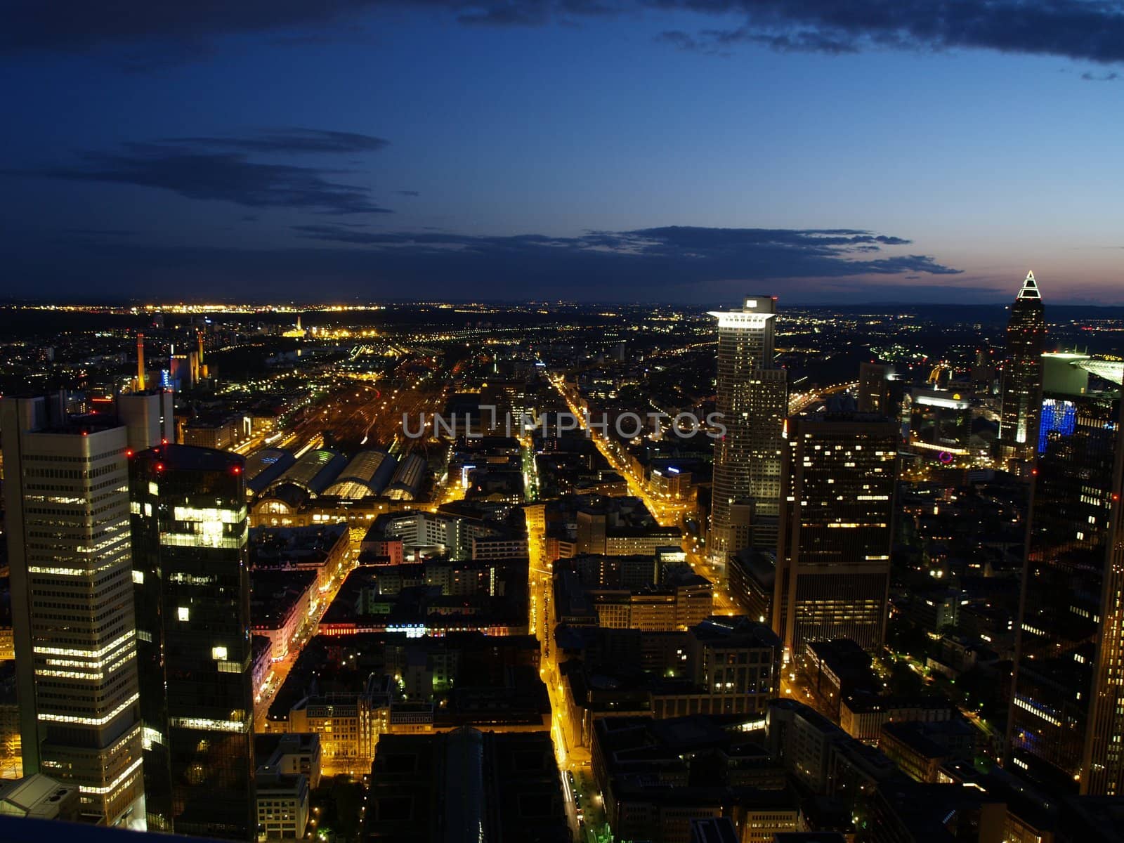 Nightscene of Frankfurt city from above  