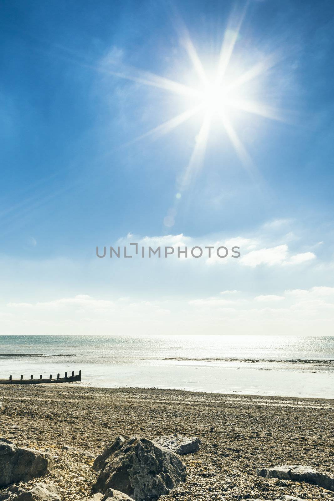 An image of a bright blue sky at the sea Brighton UK