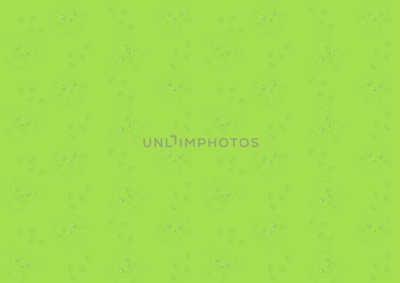 Seamless pattern with cat and dog on green background