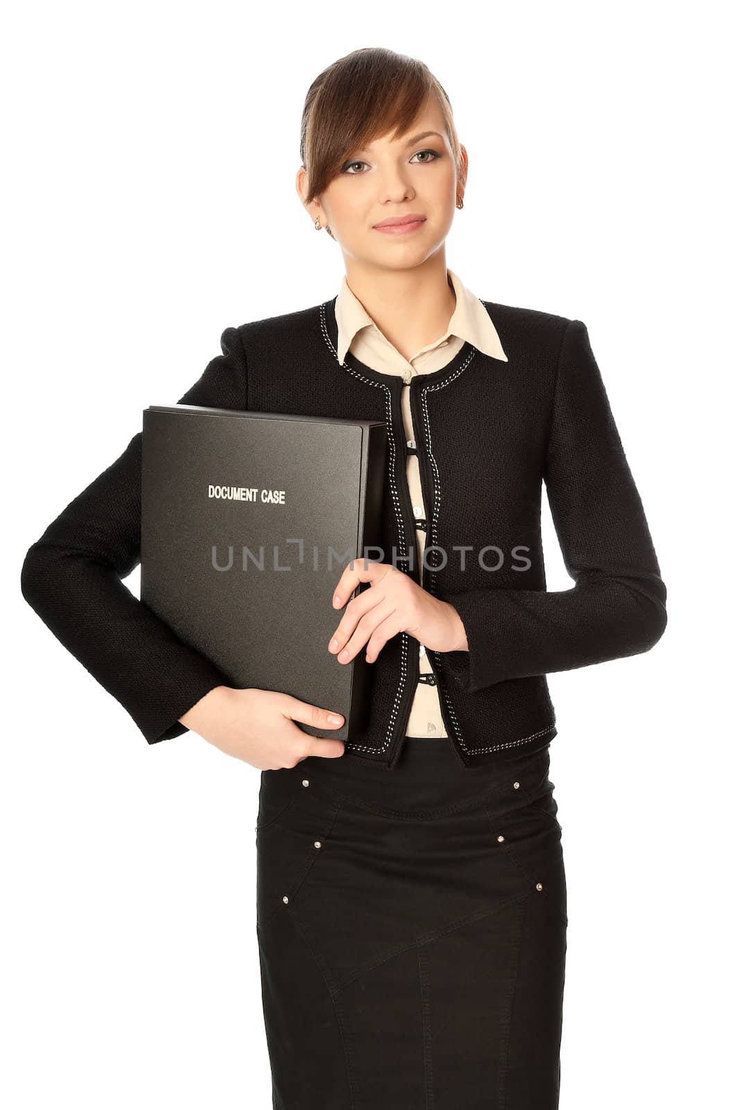 The office worker working in office and holding the document case in the hands