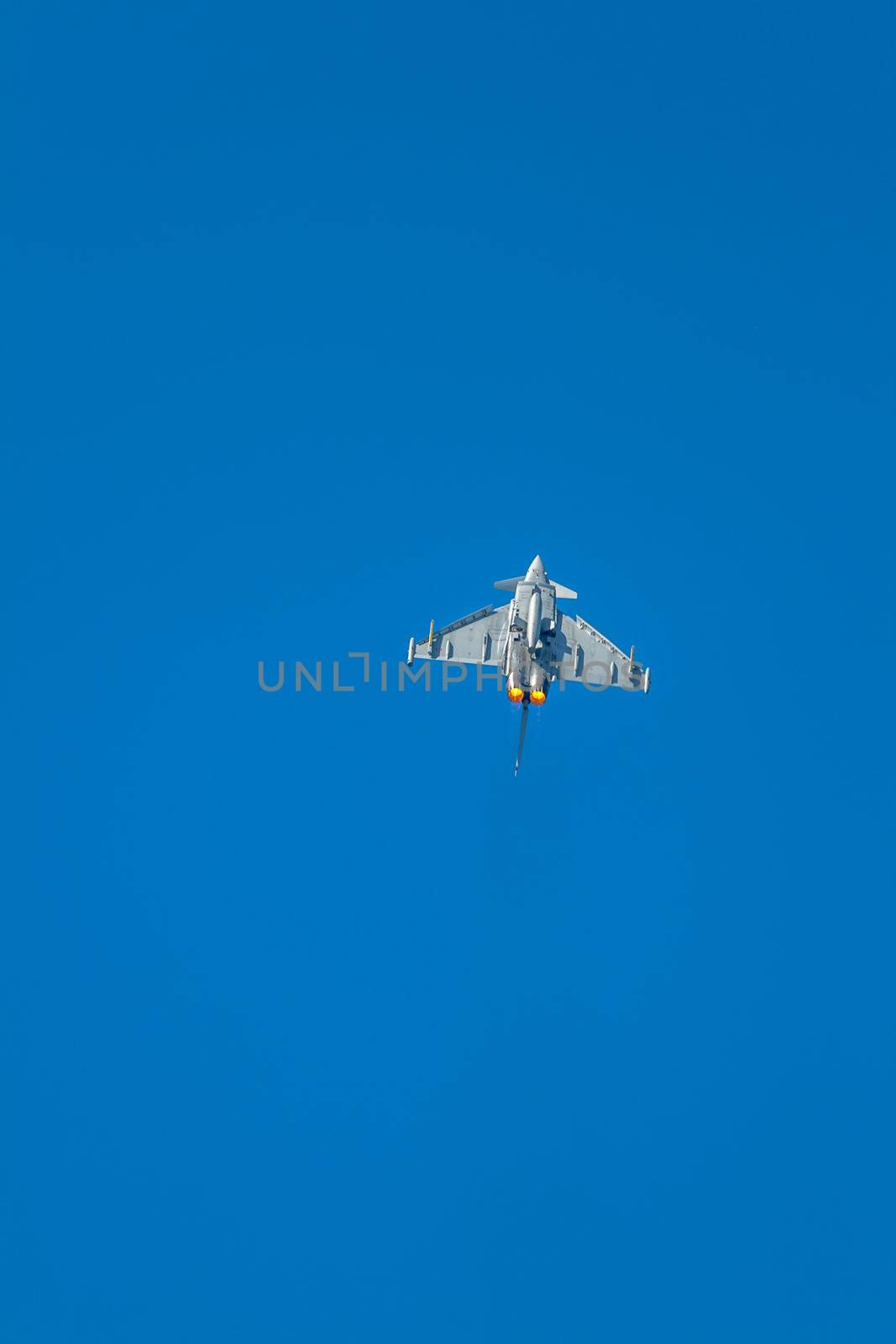 CADIZ, SPAIN-SEP 14: Aircraft Eurofighter Typhoon C-16 taking part in an exhibition on the 1st airshow of Cadiz on Sep 14, 2008, in Cadiz, Spain