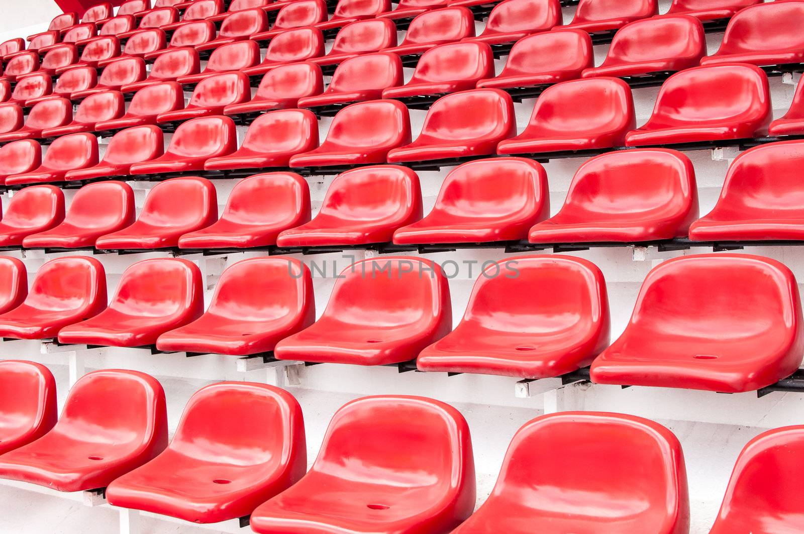 Bright red stadium seats