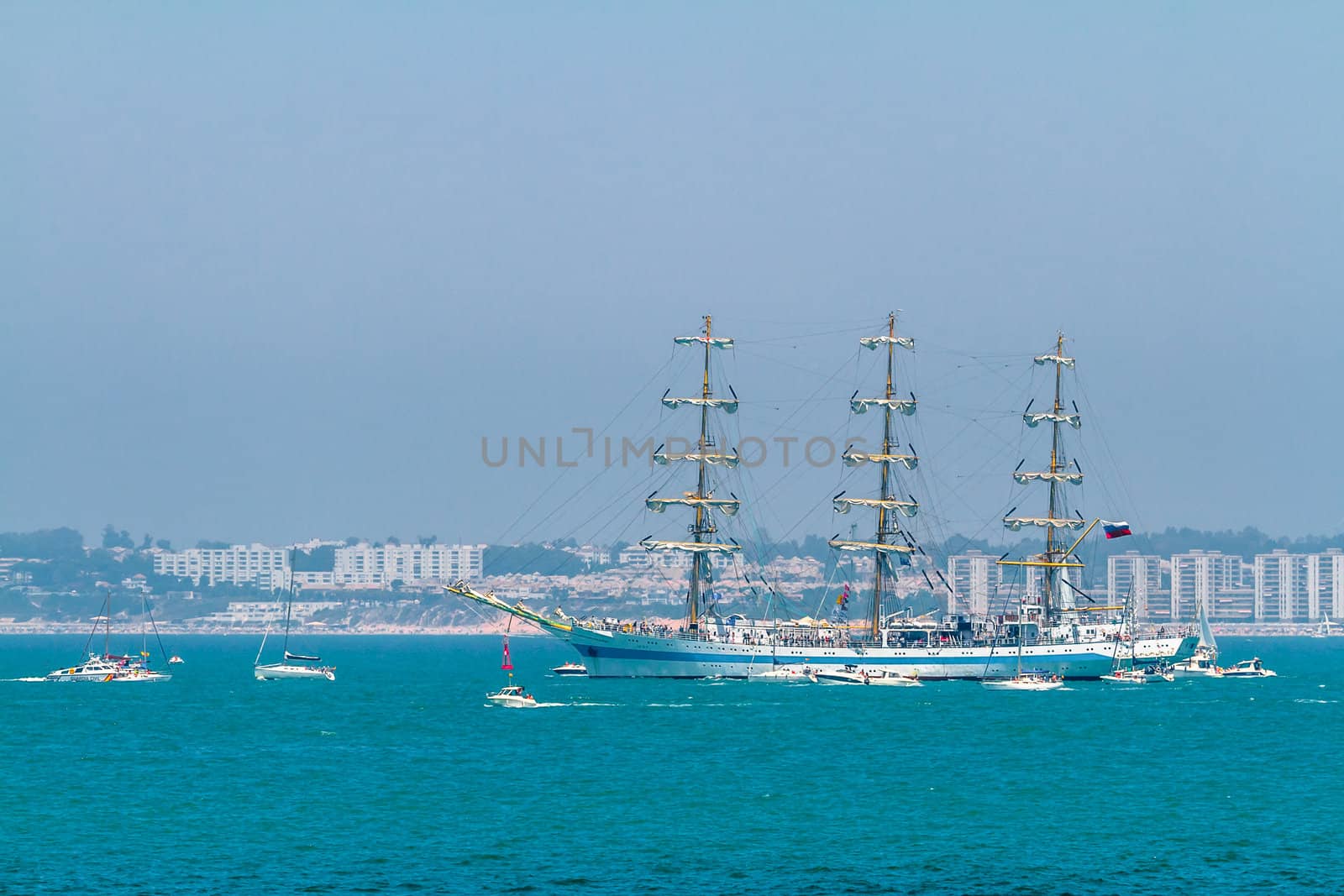 CADIZ, SPAIN - JUL 29: Russian Navy Ship, MIR setting sail on the Tall ship races 2012 on July 29 , 2012, in Cadiz , Spain