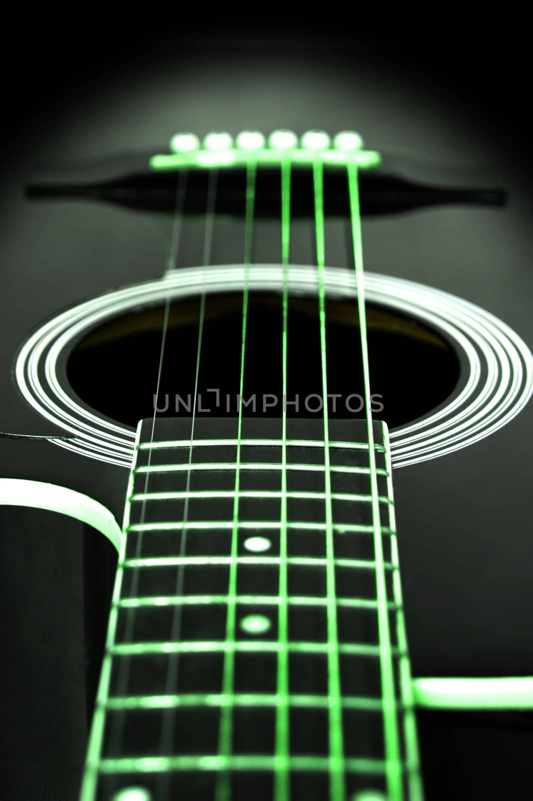 Green guitar strings - lighting effect at night