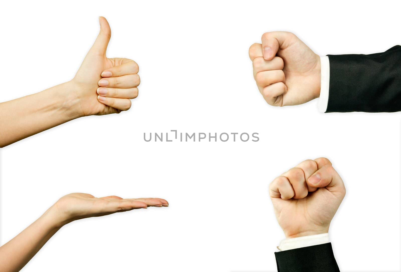 Male and female hands gestures set, isolated on white