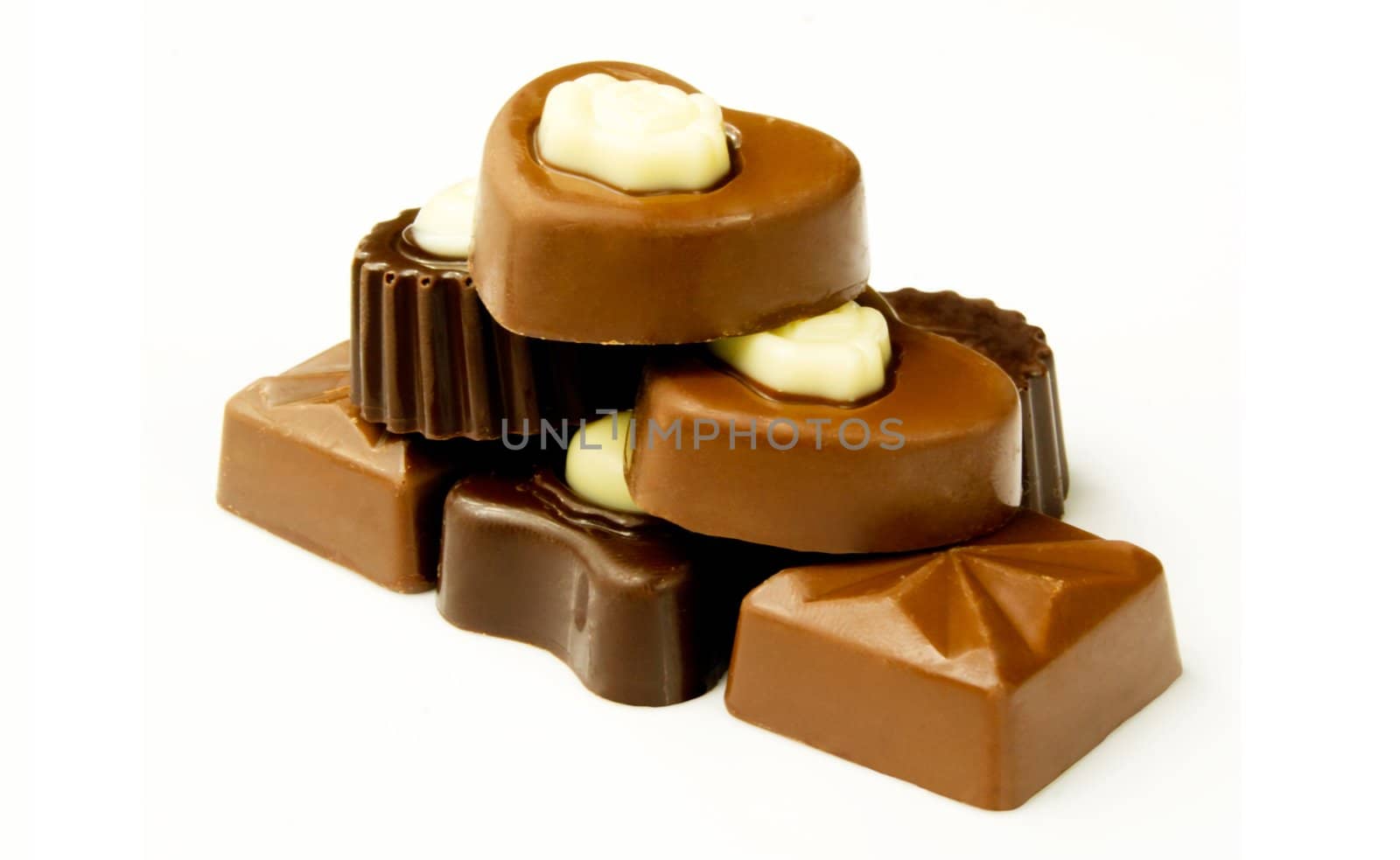 Closeup of pyramid valentine chocolates  isolated on white