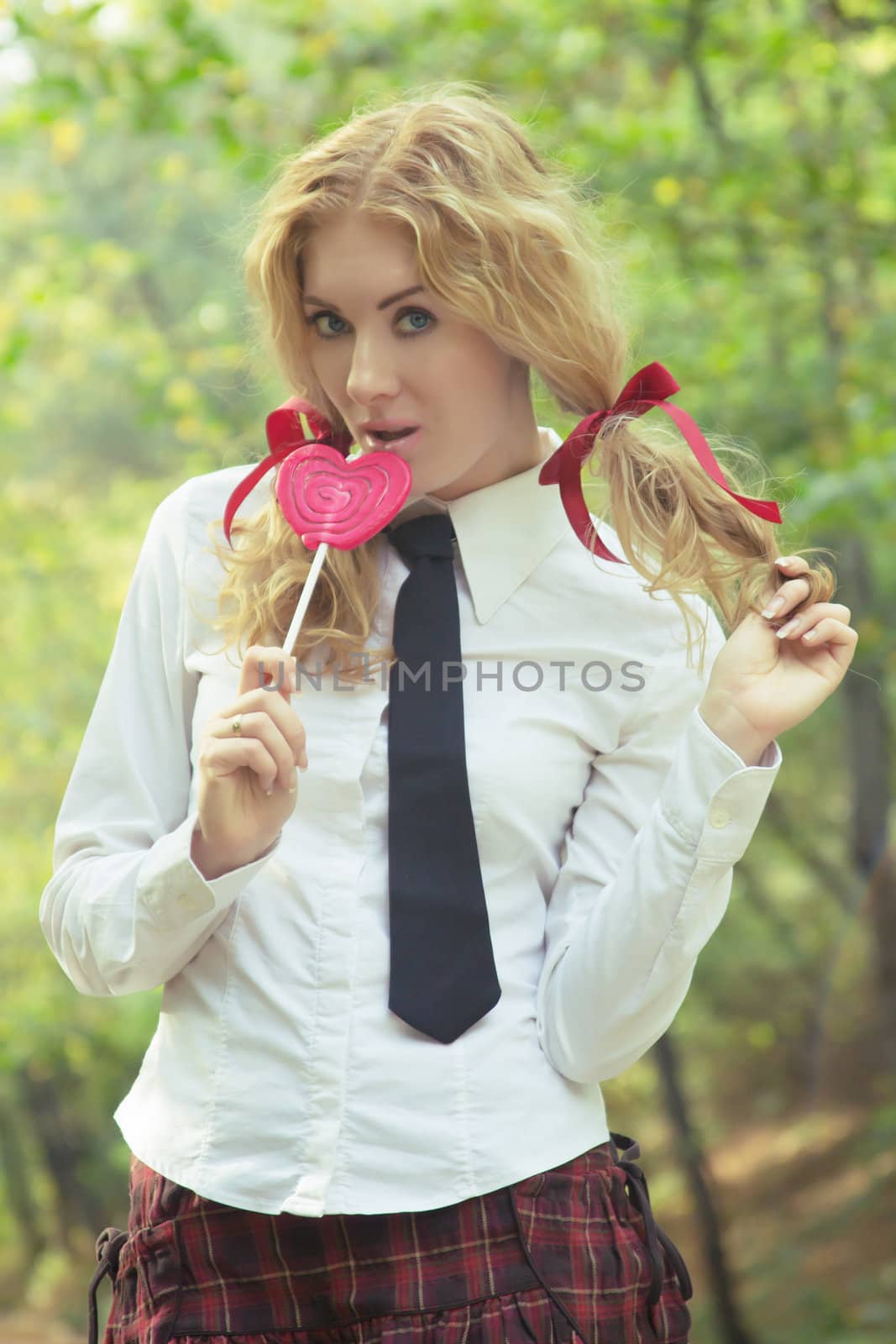 Schoolgirl in tie with lollipop by Angel_a