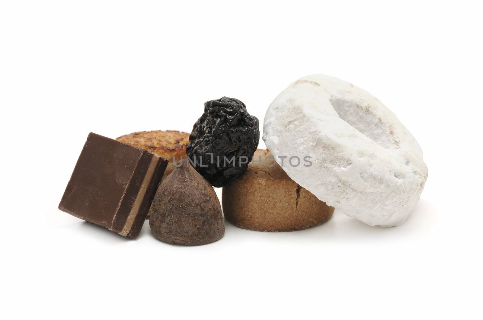 varied sweets isolated on white background
