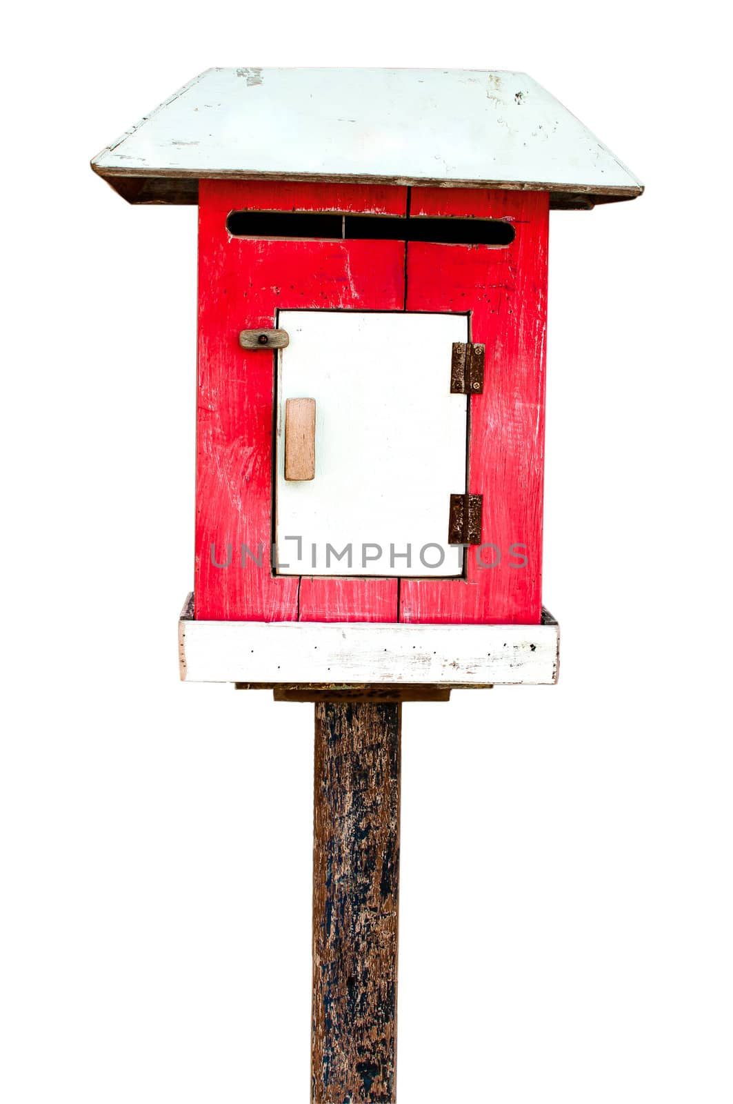 Wood mail box isolated with cliping path by TanawatPontchour