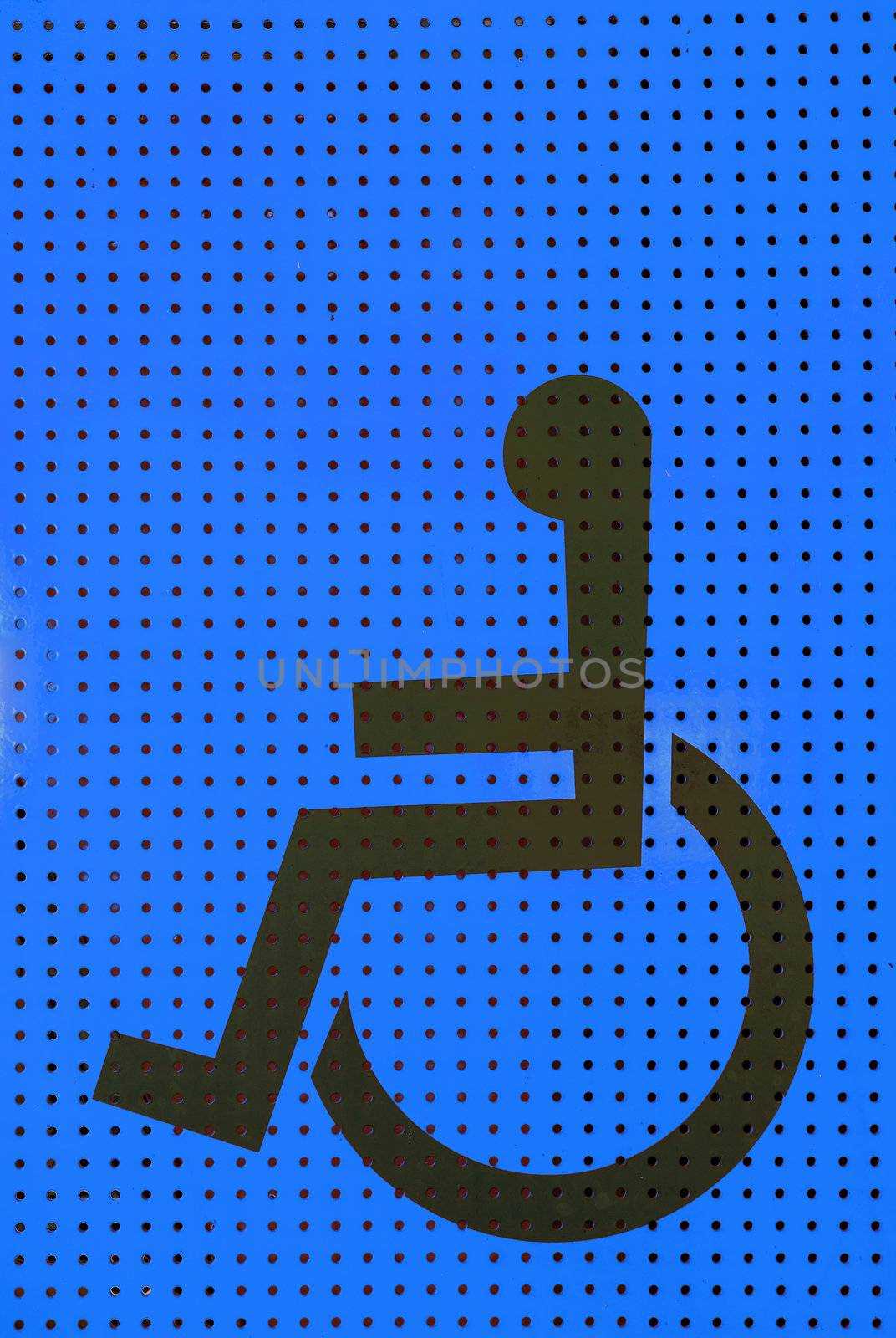 sign disabled icon on blue grating metal