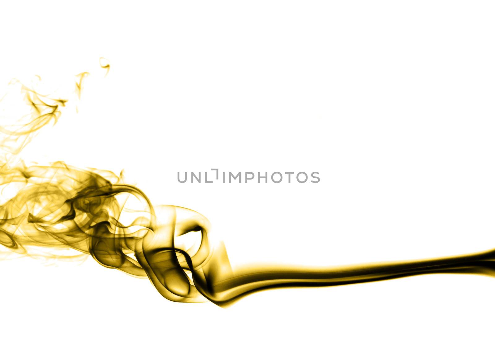 Gold colored smoke isolated on white background