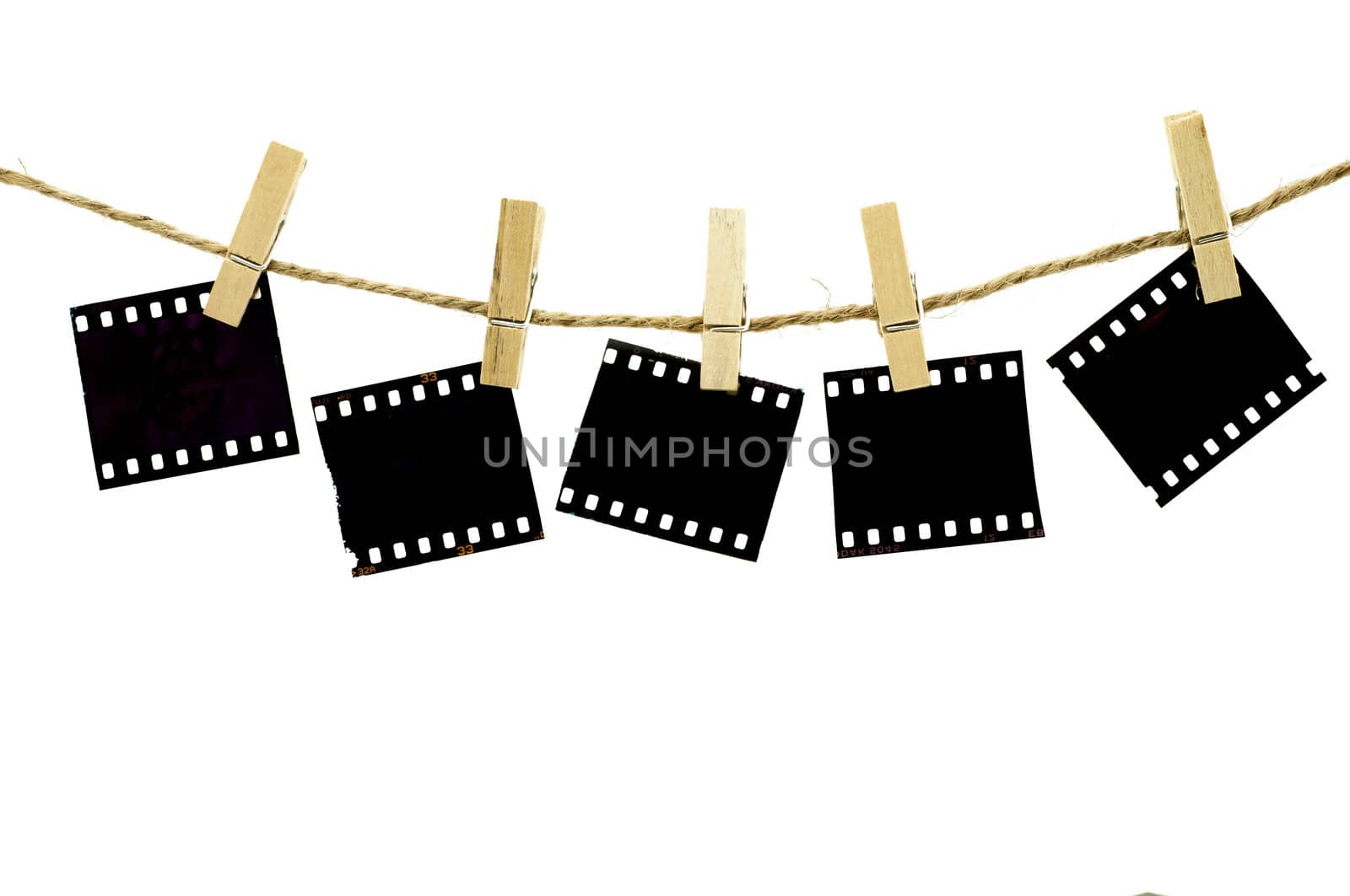 Blank photo frames with hanger on rope with white background