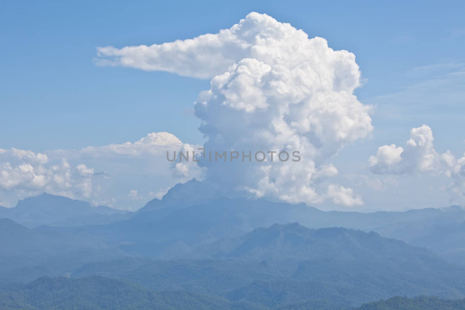 Mountain and cloudy blue sky view of Thailand