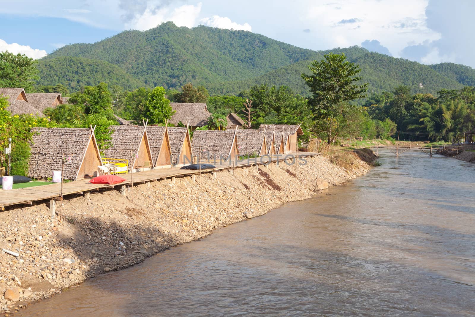 Village with river in Pai Maehongson ,Thailand
