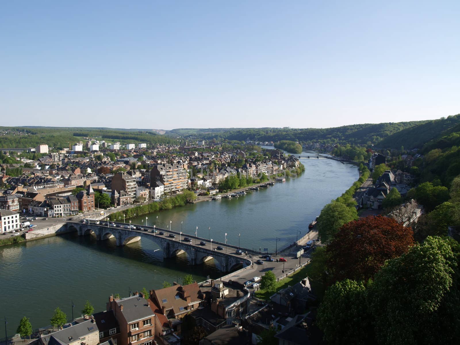 View of a small town with a river.