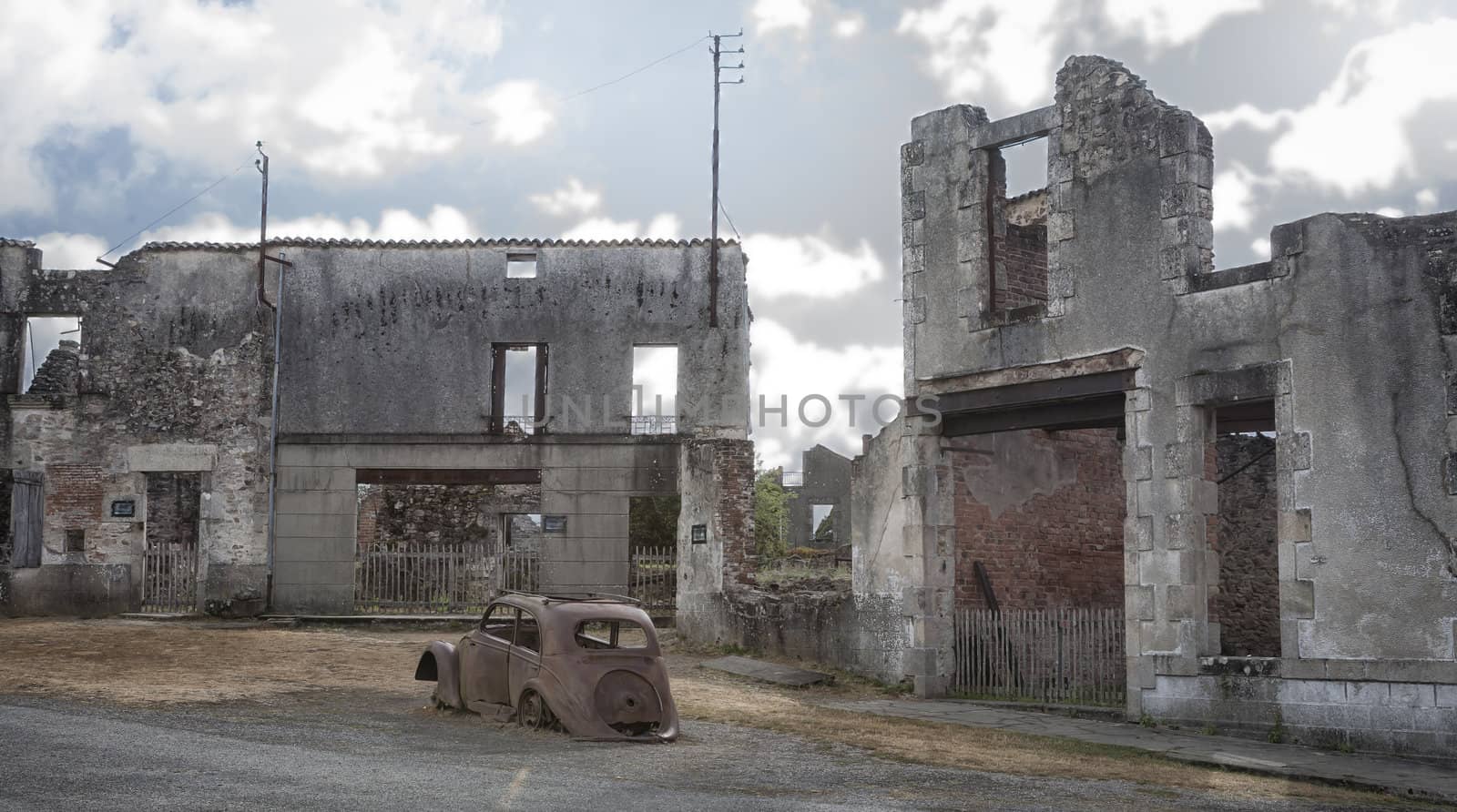 On June 10th 1944  642 inhabitants of Oradour-sur-Glane in the southern France was killed by the German Gestapo and the village burned down. Burned out cars and buildings still tell the story.