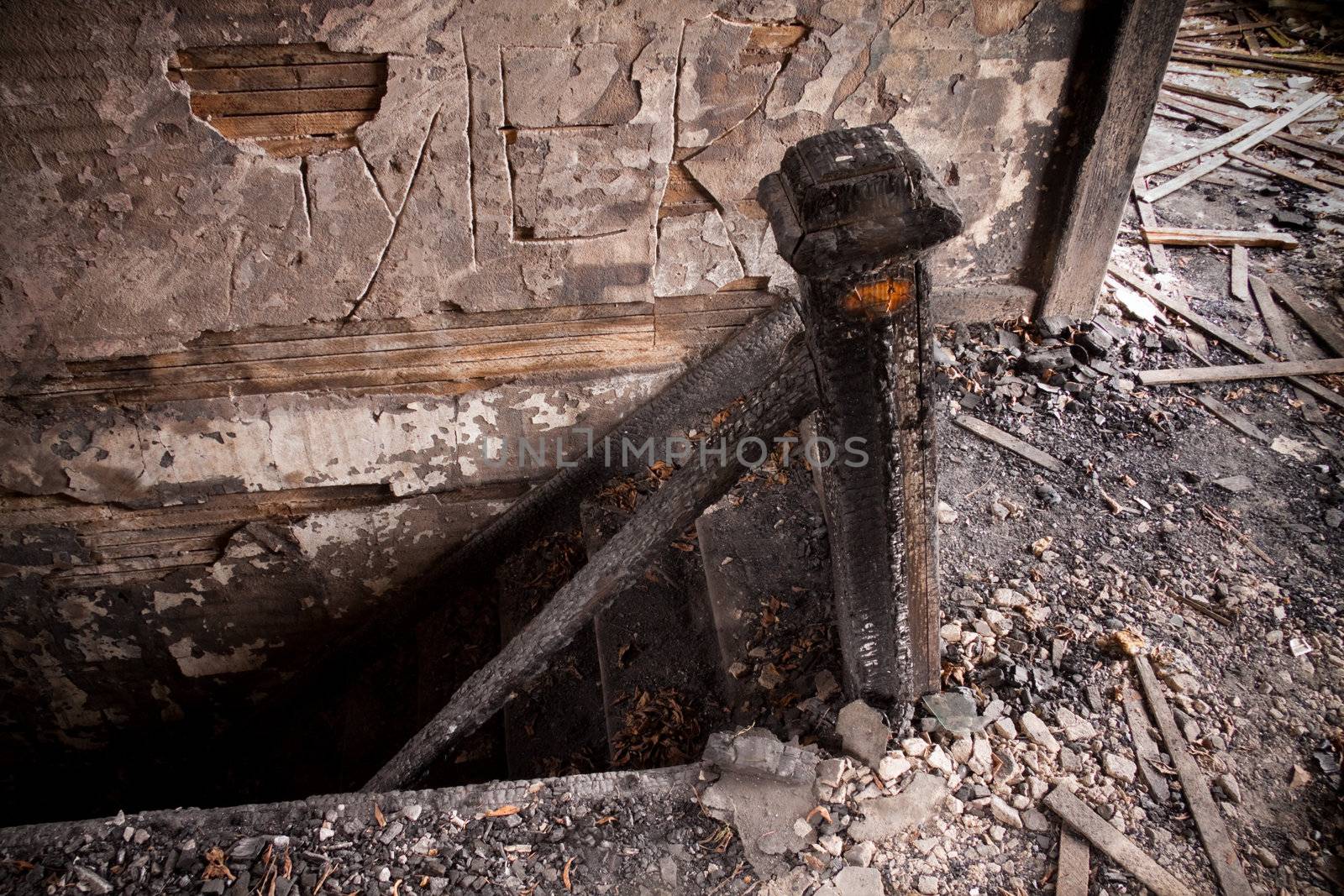 Detail images from a home that was abandoned after a large housefire.