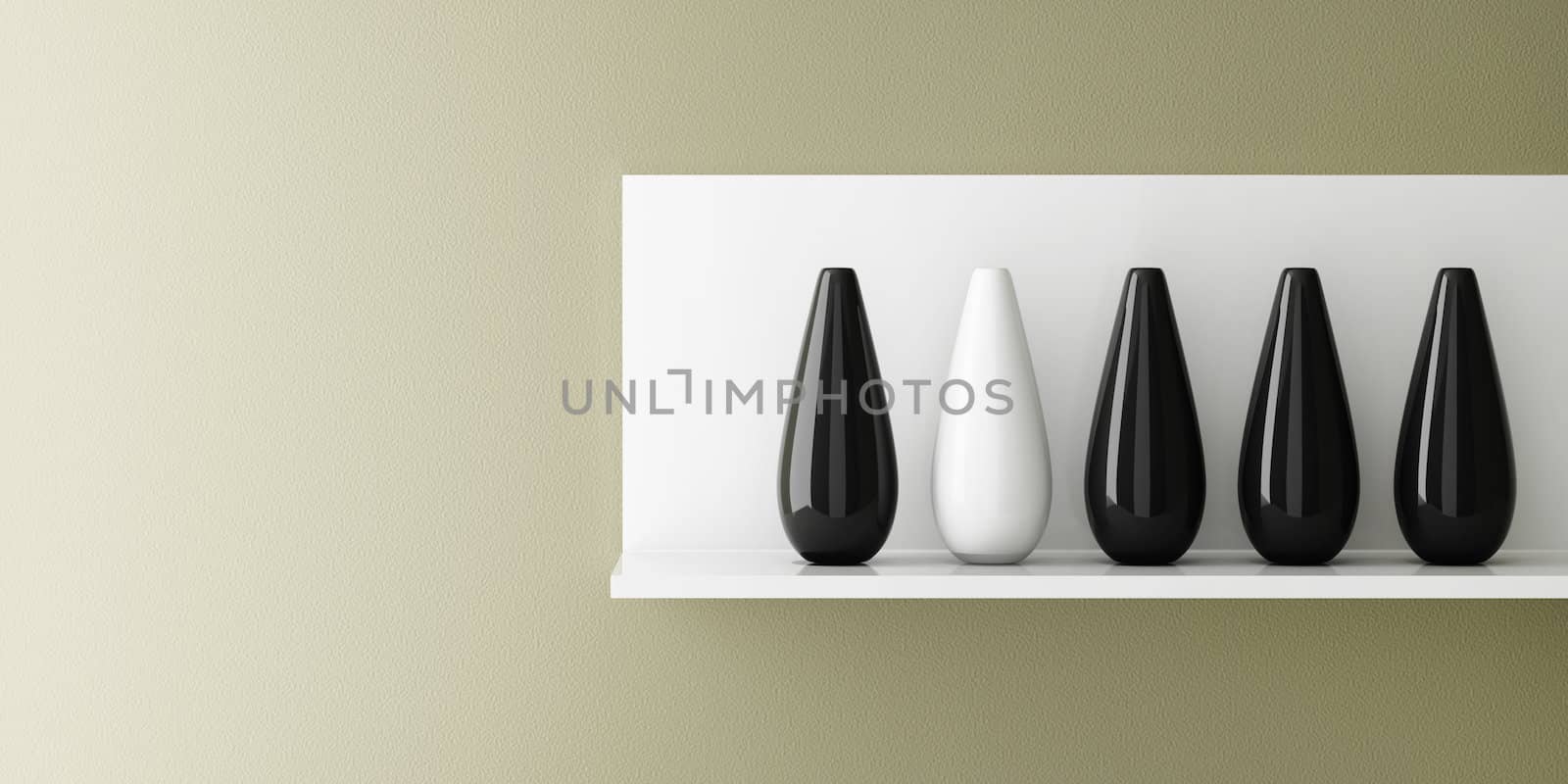 Vase ceramic on white shelf decorated, 3d rendering