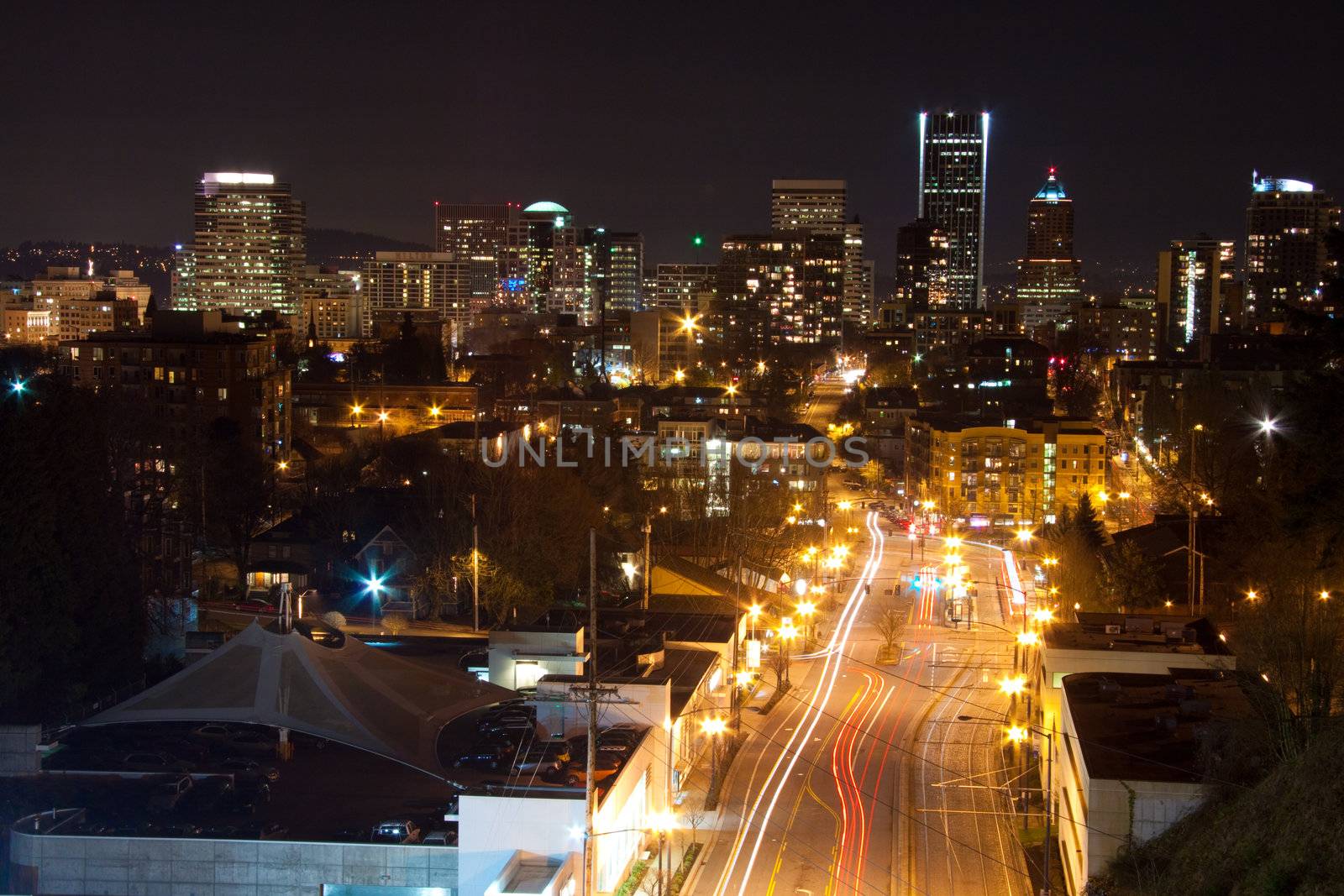 Photos of downtown portland oregon at night showing the busy urban city life of this northwest metro area.