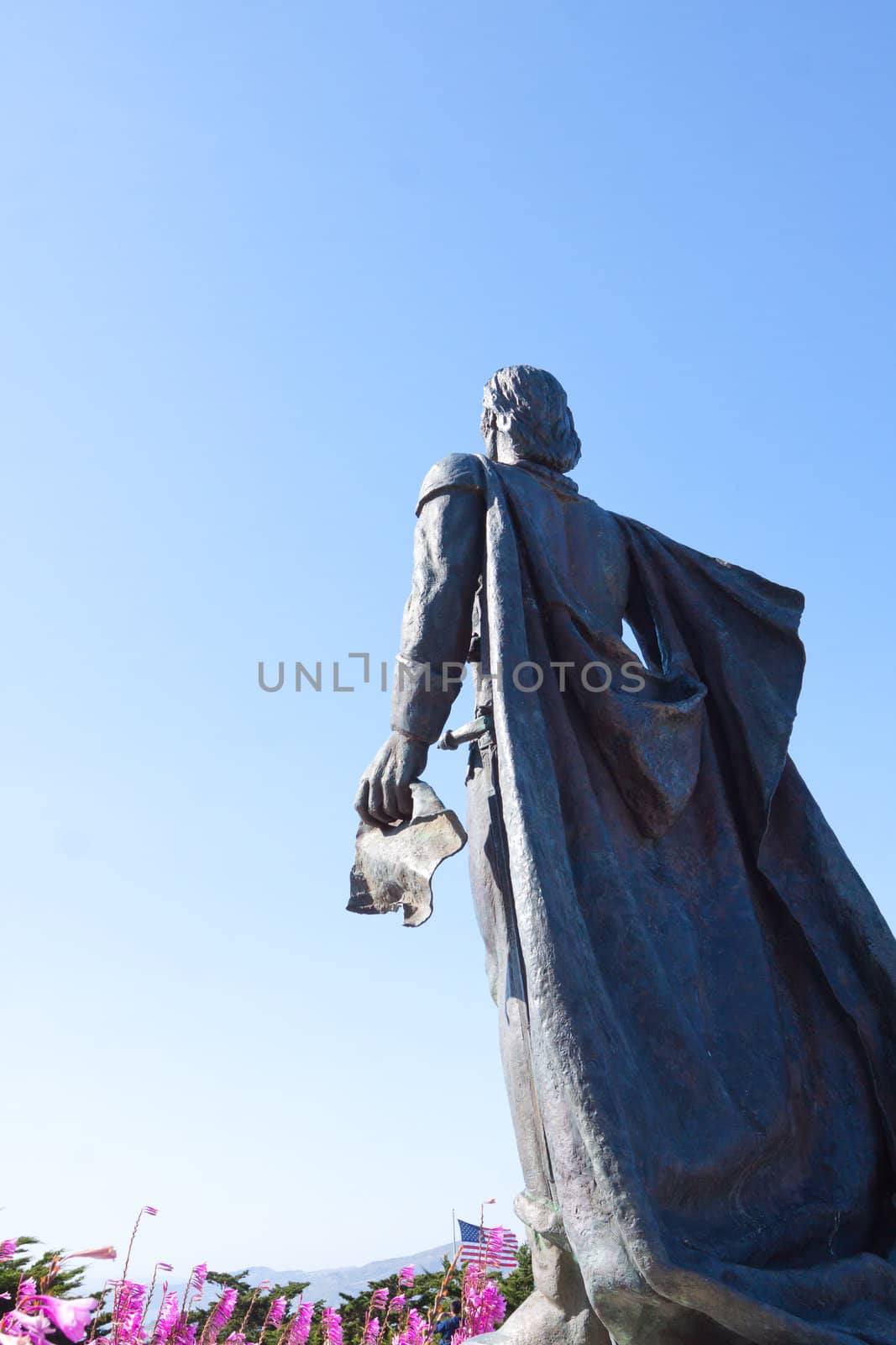 A statue at the historic Coit Tower in downtown San Francisco is a historical landmark for the city.